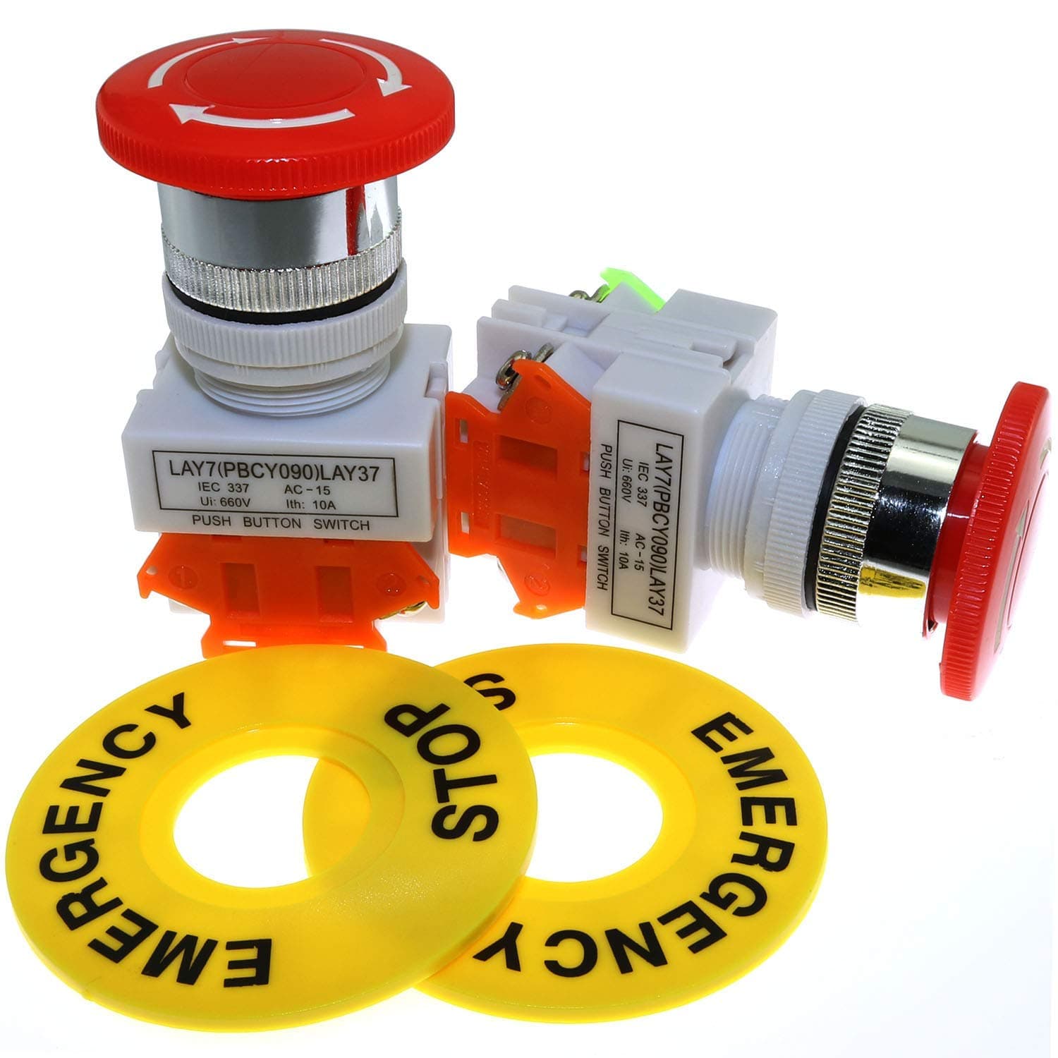 MEETOOT 2pcs Emergency Stop Push Button Switch AC 660V 10A Red Mushroom Cap 1NO 1NC DPST Switch Equipment Lift Elevator Latching Self Lock 22mm Mounting Hole LAY37-11ZS