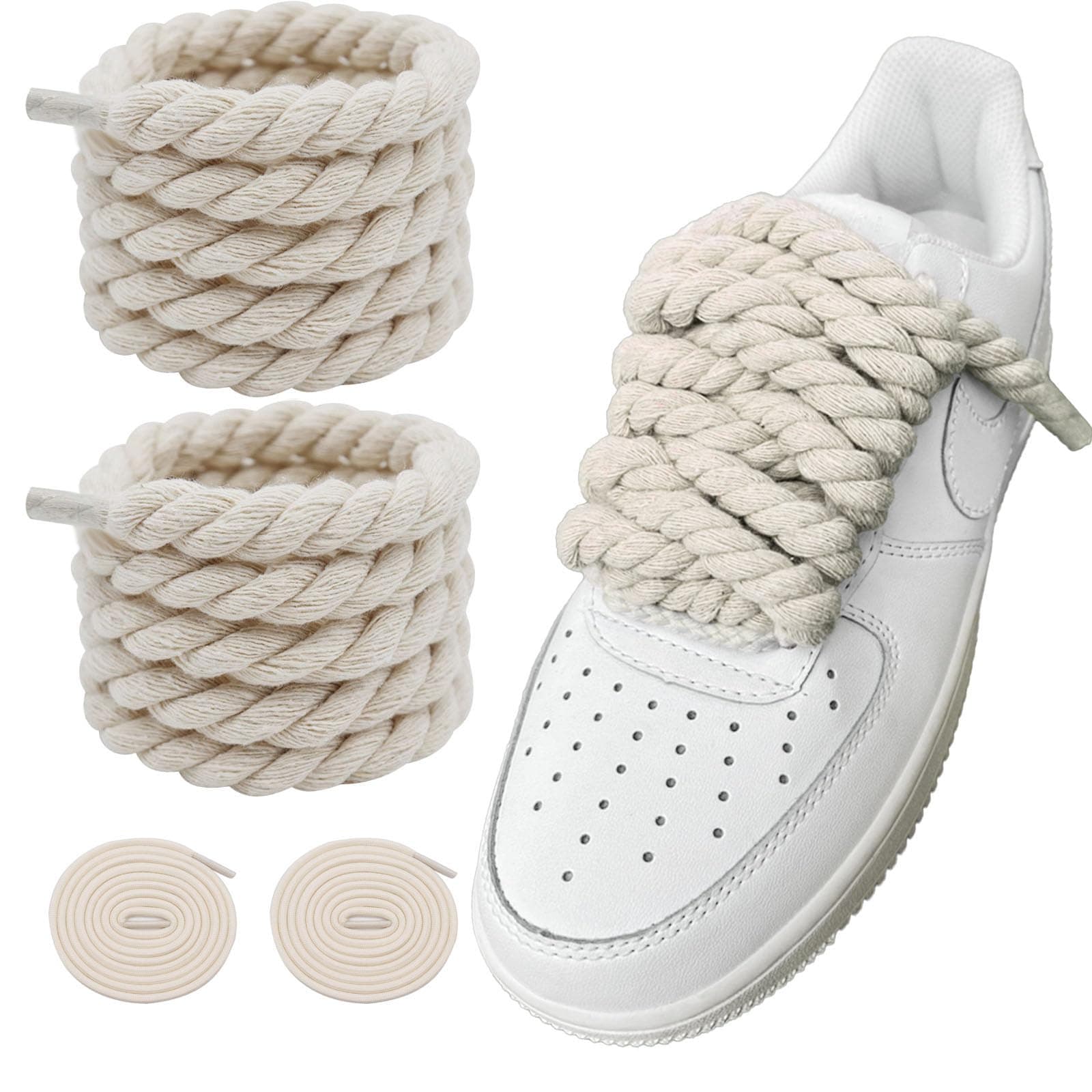 Rope Shoe Laces, Black Thick Rope Shoelaces for Air Force 1 AF1 Sneakers Designer Jumbo Big Chunky Fat Shoe Laces