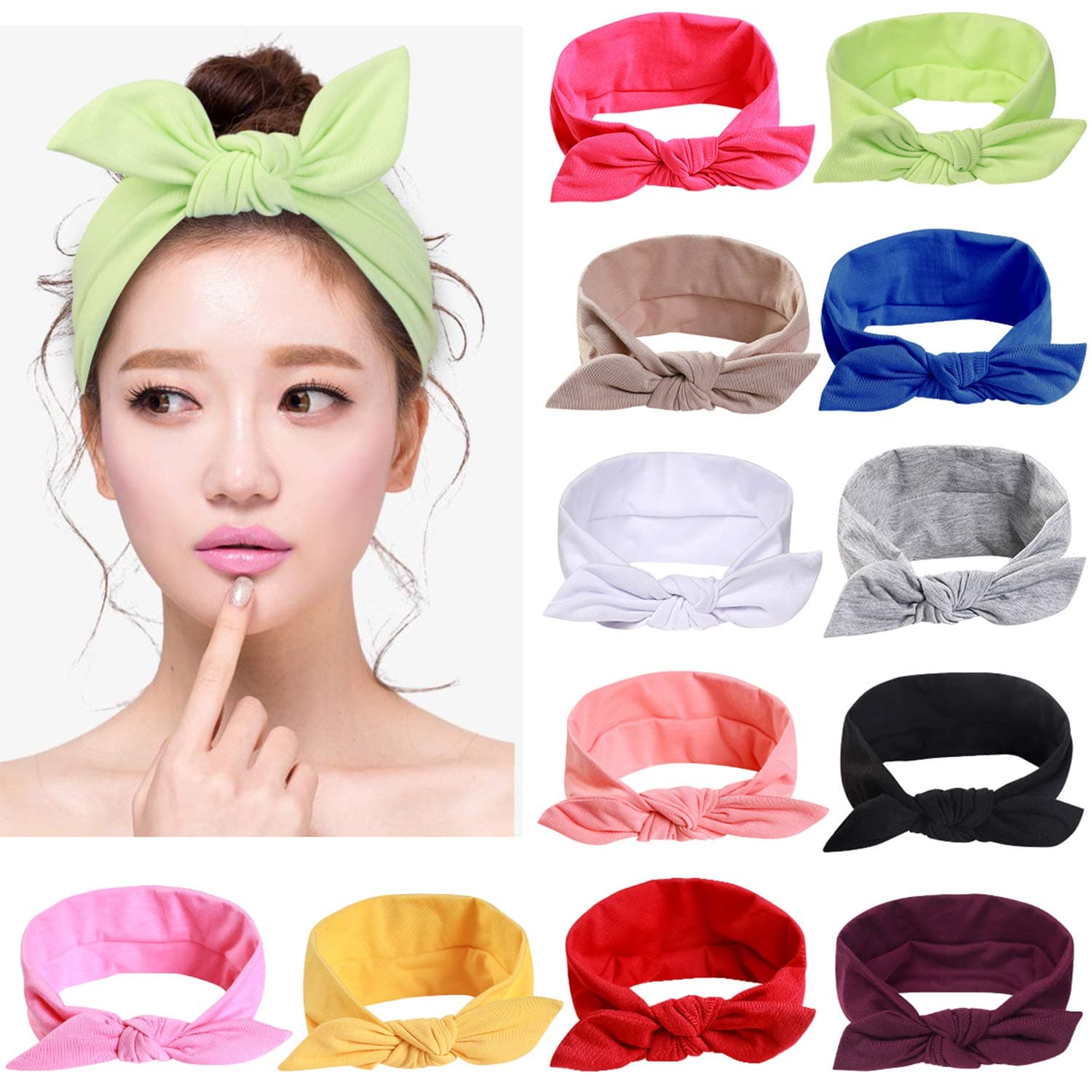 Jeatonge 12pcs Solid Color Headbands for Women Headwraps Hair Bands with Bows Stretchy Head Bands for Women's Hair Accessories Fashion Sport Bandana
