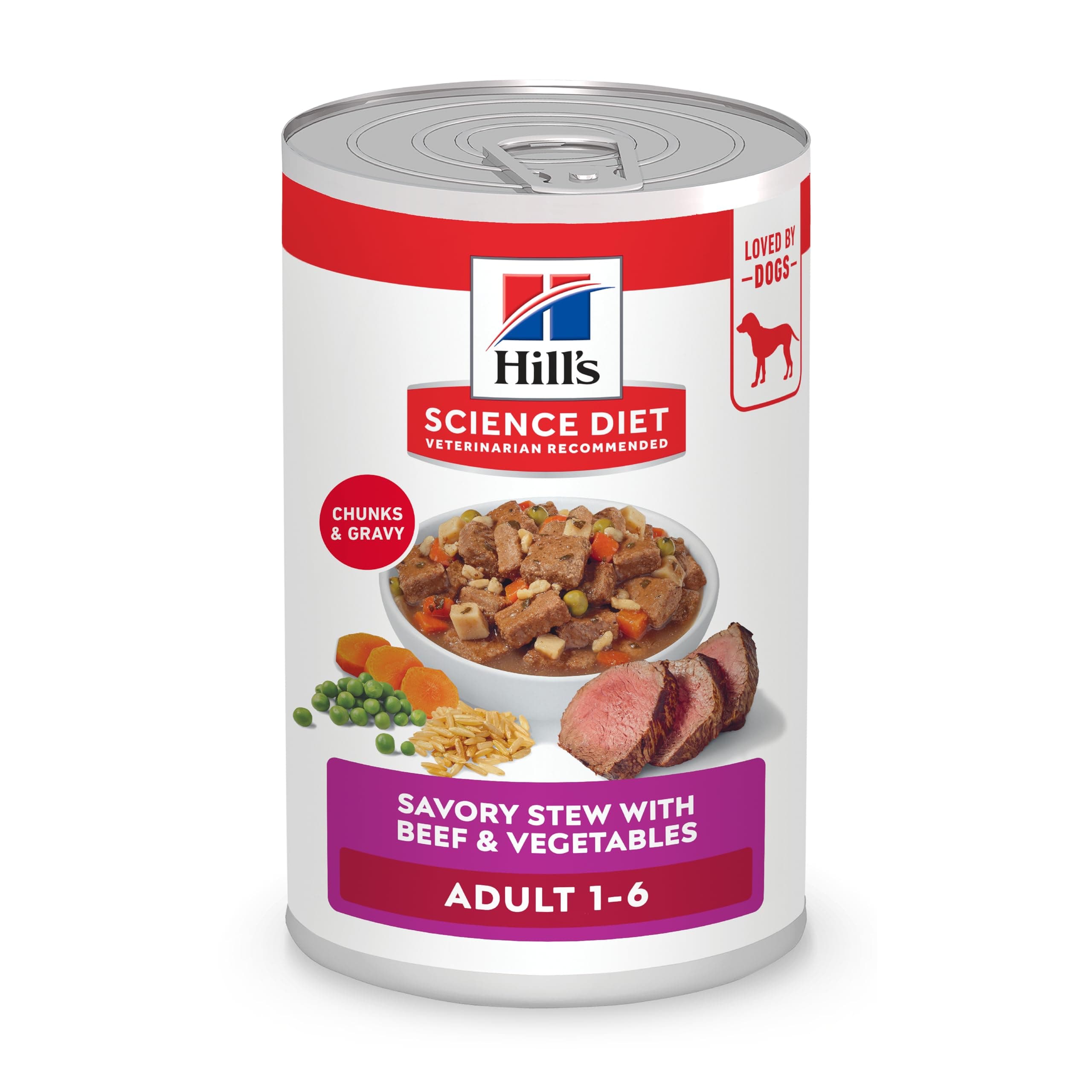 Hill's Science Diet Adult 1-6 Wet Dog Food, Beef & Vegetables, 12.8 oz. Cans, 12-Pack
