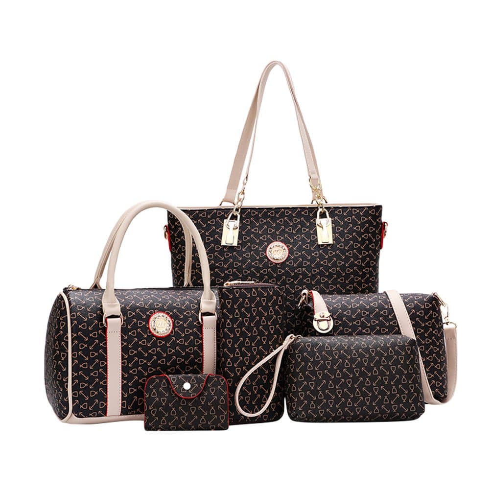 Kairuun Women 6 Set Large Capacity Handbag Shoulder Bags Tote Bag Arrow Pattern Crossbody Wallet