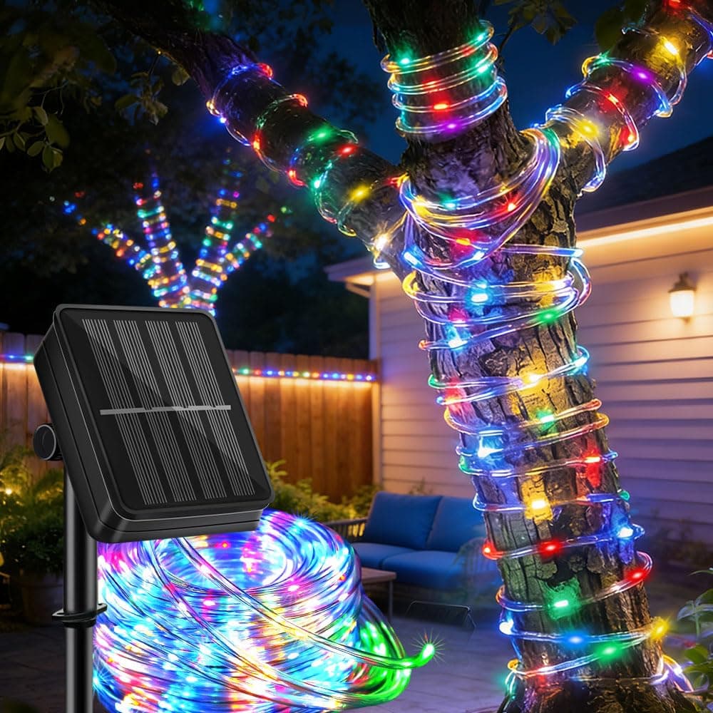 Solar Rope Lights 39FT IP65 Waterproof Outdoor Lights LED Copper Fairy String Tube Lights for Party Garden Yard Home Wedding Christmas Halloween Holiday Tree Decoration Lighting(Multi Color)