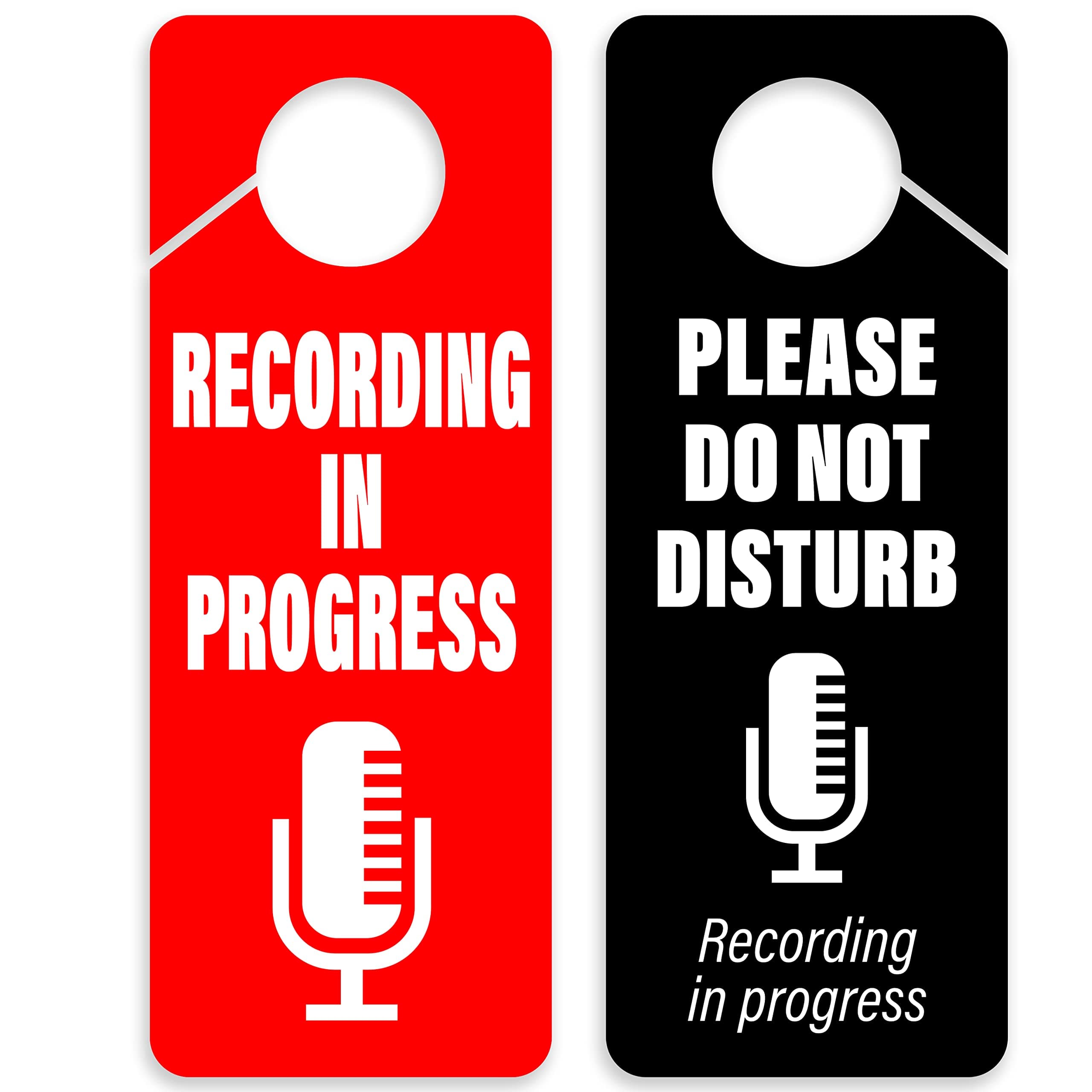 Recording in Progress - Please Do Not Disturb Sign, Door Knob Hanger 2 Pack, Double Sided, Ideal for Using in Any Room.