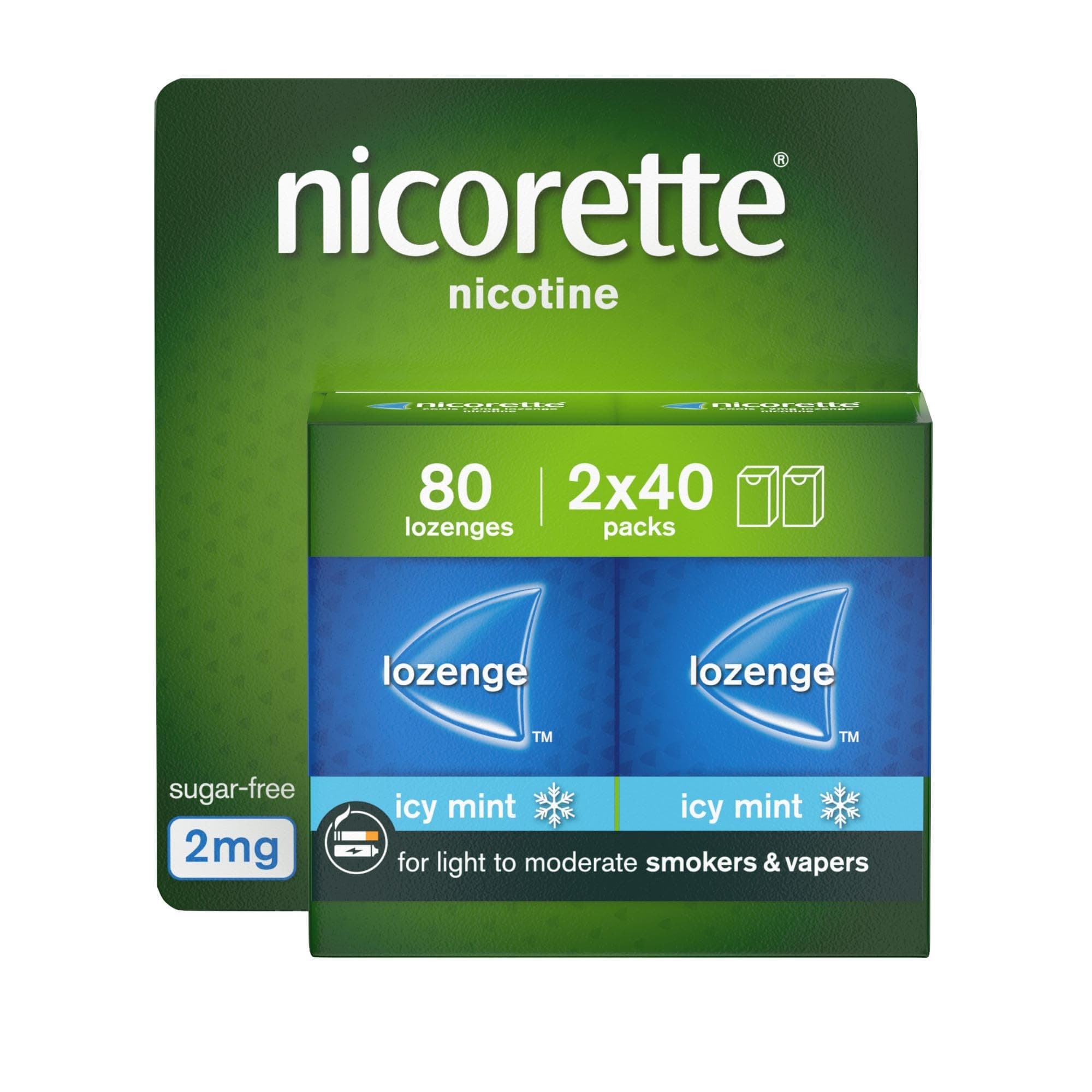 Nicorette Cools 2mg Lozenge, 80 Lozenges (2 x 40 Packs), Effective and Discreet Quit Smoking Aid for Cigarettes, Nicotine Lozenges with Dual-Layer Icy Mint Flavour Release
