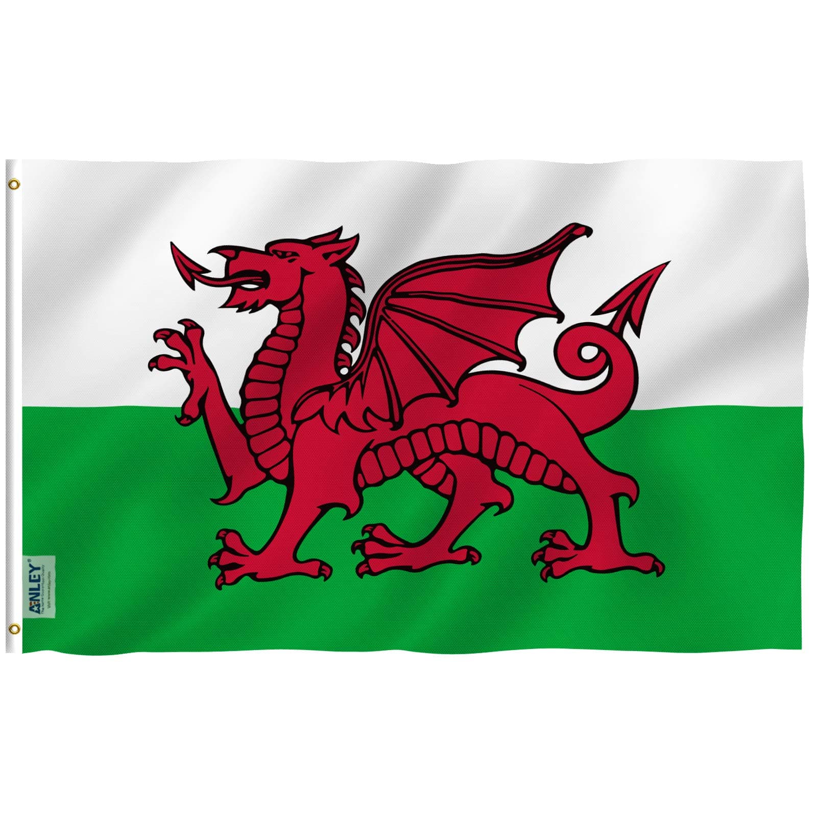 Fly Breeze 3x5 Foot Wales Flag - Vivid Color and UV Fade Resistant - Canvas Header and Double Stitched - Welsh National Flags Polyester with Brass Grommets 3 X 5 Ft