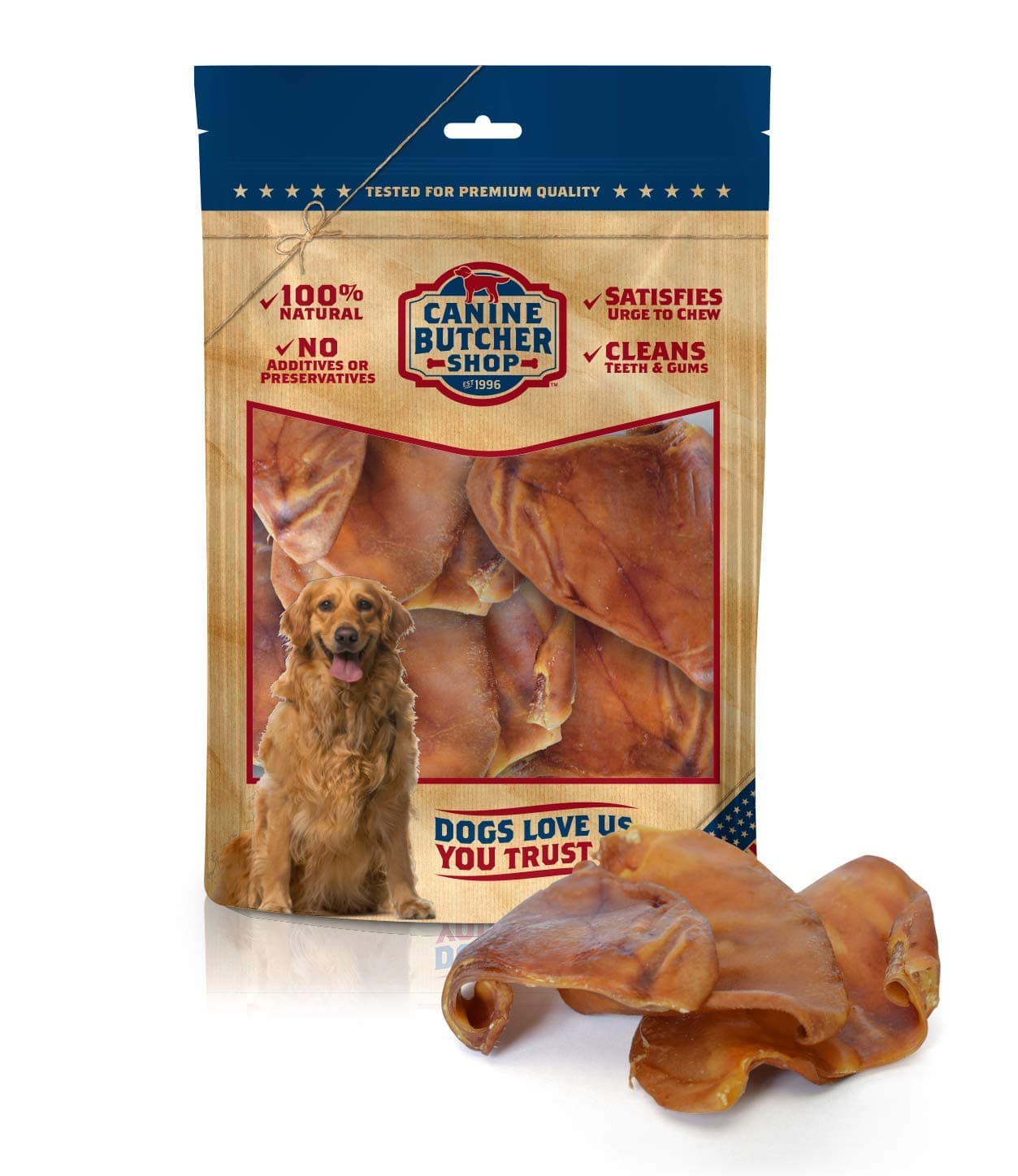 Pig Ears for Dogs Large, Sourced & Made in USA, Natural Dog Chew Treat, Large & Small Dogs, Aggressive Chewers (6-Pack)