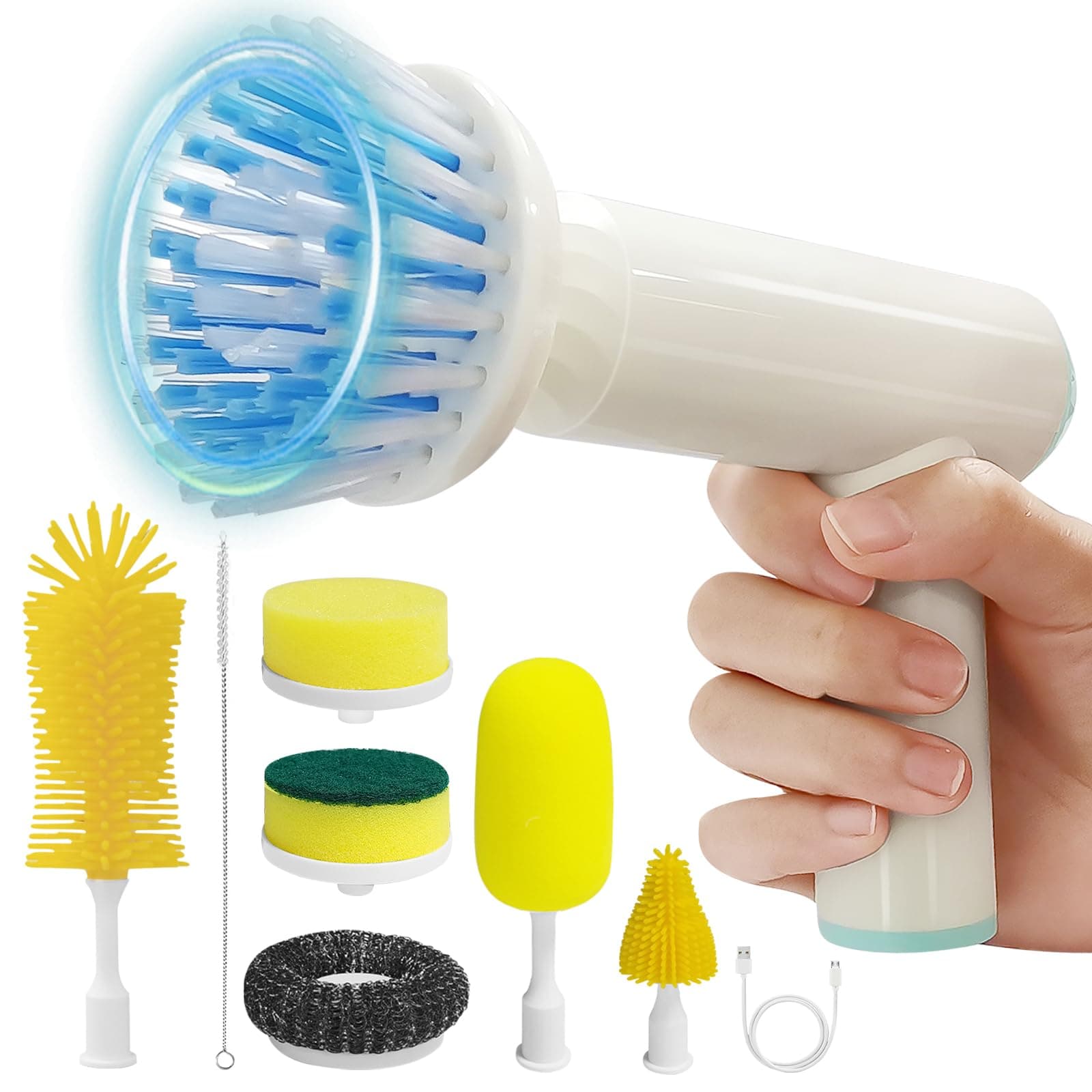 Handheld Electric Spin Cleaning Brush for Baby Bottle, Kitchen, Water Cup with Power Silicone Head,Straw Cleaner Brush, Upgraded 2024 Kitchen Gadgets. Multifunctional Automatic Cordless Hand Scrubber