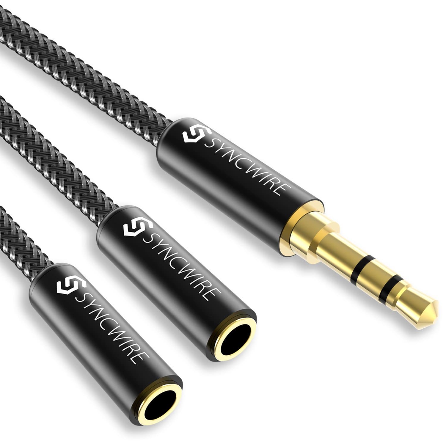 2-way Distribution Cable Syncwire Stereo Mini Plug Audio Distribution Cable 3.5mm Headphone Extension Cable Earphone Branch Stereo Mini Terminal [23cm Nylon]