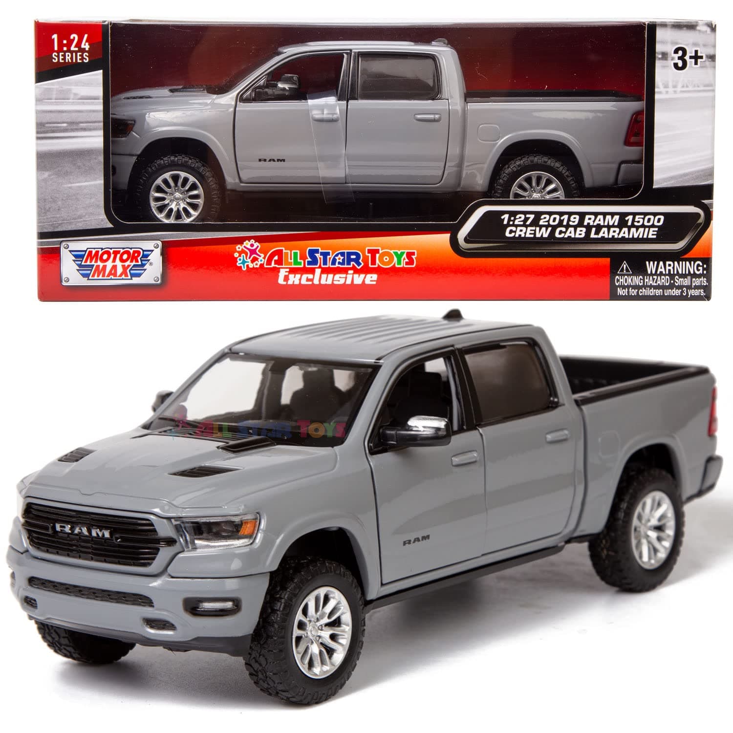 Exclusive 2019 1500 Laramie Crew Cab Pickup Truck Ceramic Gray 1:24 Series Diecast Model Car by Motormax 79357 Grey