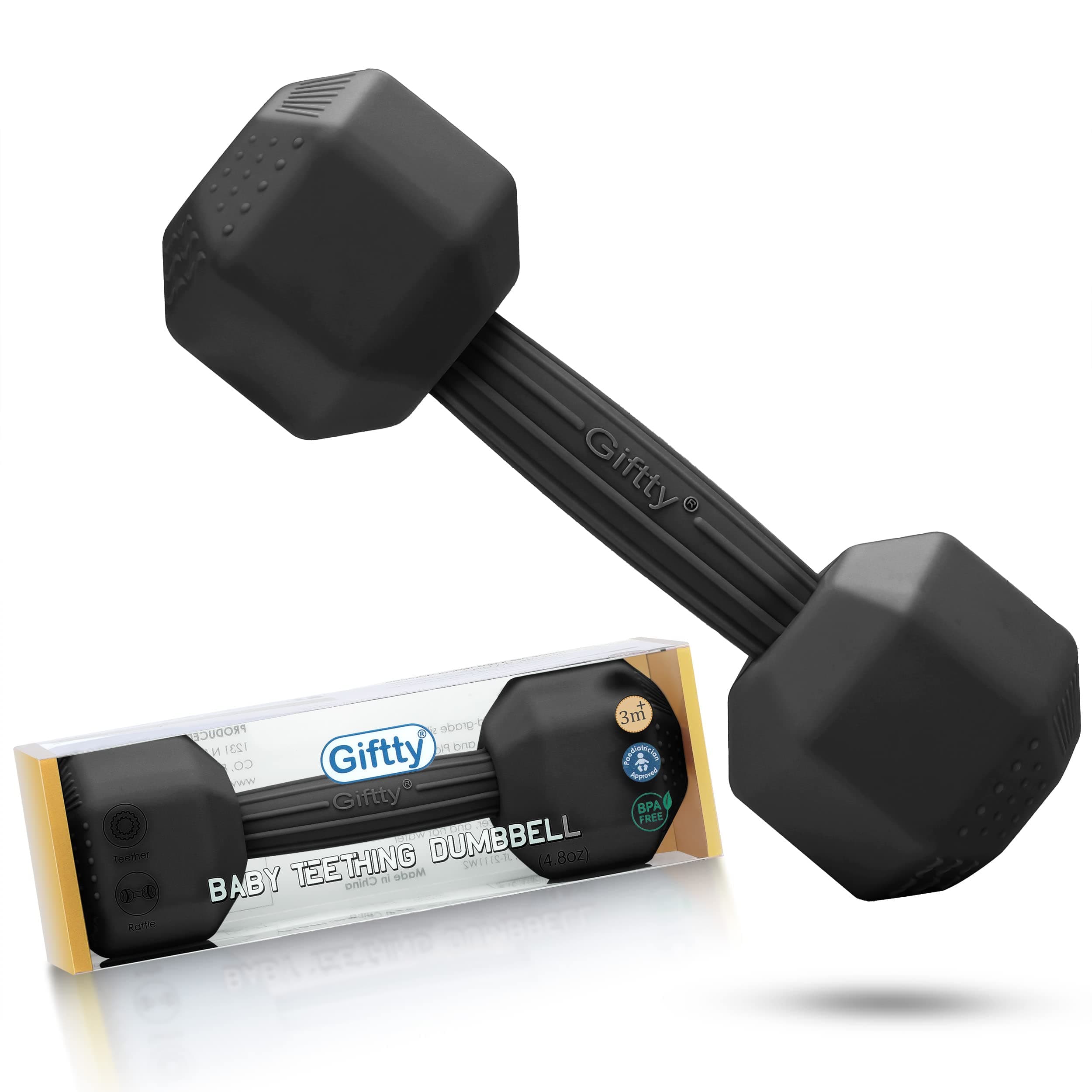 - Baby Dumbbell - Silicone Infant Rattle Teether, Toddler Sensory Toy, Durable Safe Exercises Workout Weight - Great Gift for Girls and Boys (1pcs - Black)