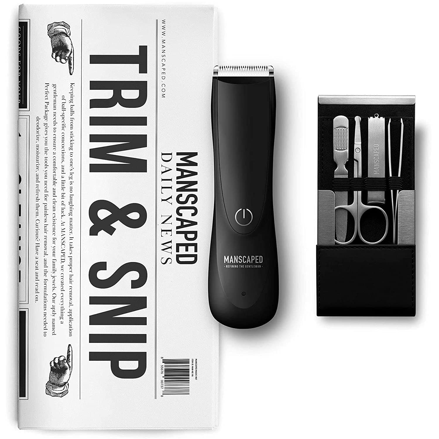 Manscaped Men's Bathroom Toiletry Grooming Tools with Trimmer and Stainless steel, 5 piece Nail Kit + Disposable Shaving Mats, Battery Powered