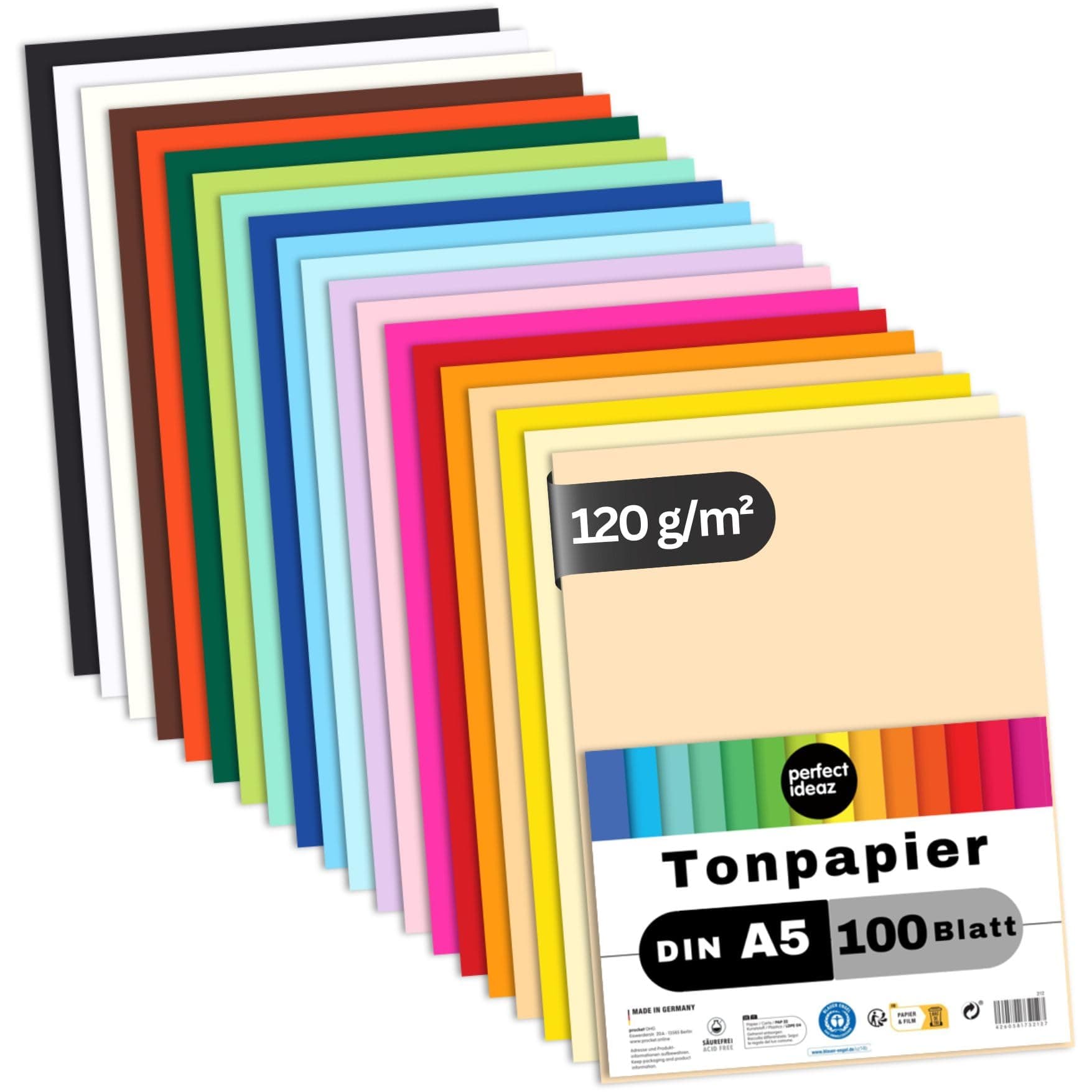 perfect ideaz100 sheets of DIN A5 card (148 x 210 mm), drawing paper, dyed in 20 , 120 g/m², excellent craft sheets