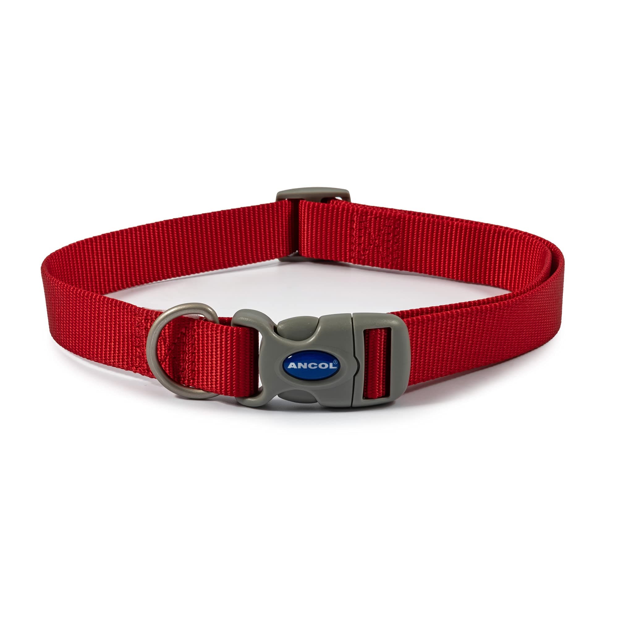 Ancol Viva Adjustable Dog Collar in Red - Lightweight Weatherproof Quick Fit Nylon Collar - Size 1-2 / Small Fits Neck 20-30cm