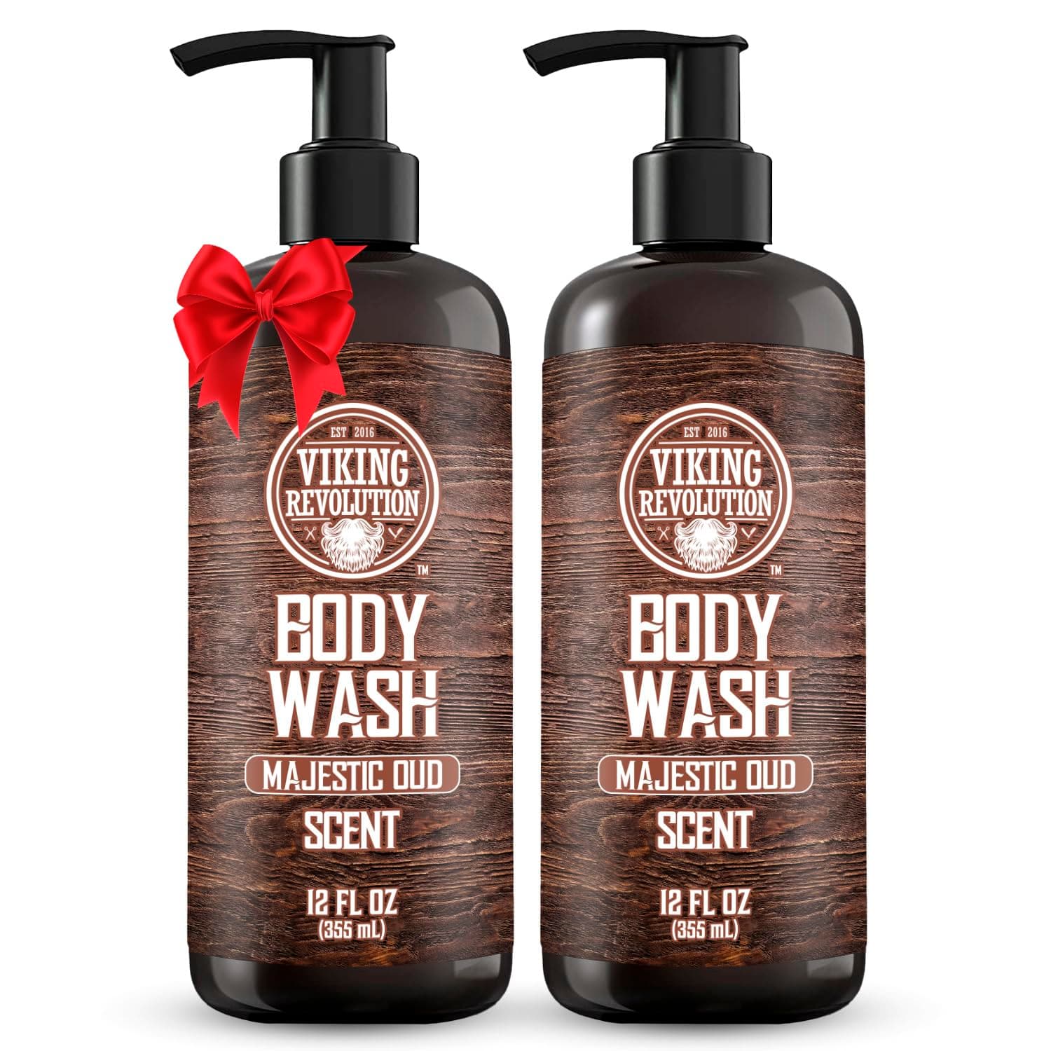 Viking Revolution Men's Body Wash - Majestic Oud Mens Body Wash - Mens Natural Body Wash for Men with Vitamin E and Rosemary Oil - Shower Gel Body Wash Men (12 Fl Oz, Pack of 2)