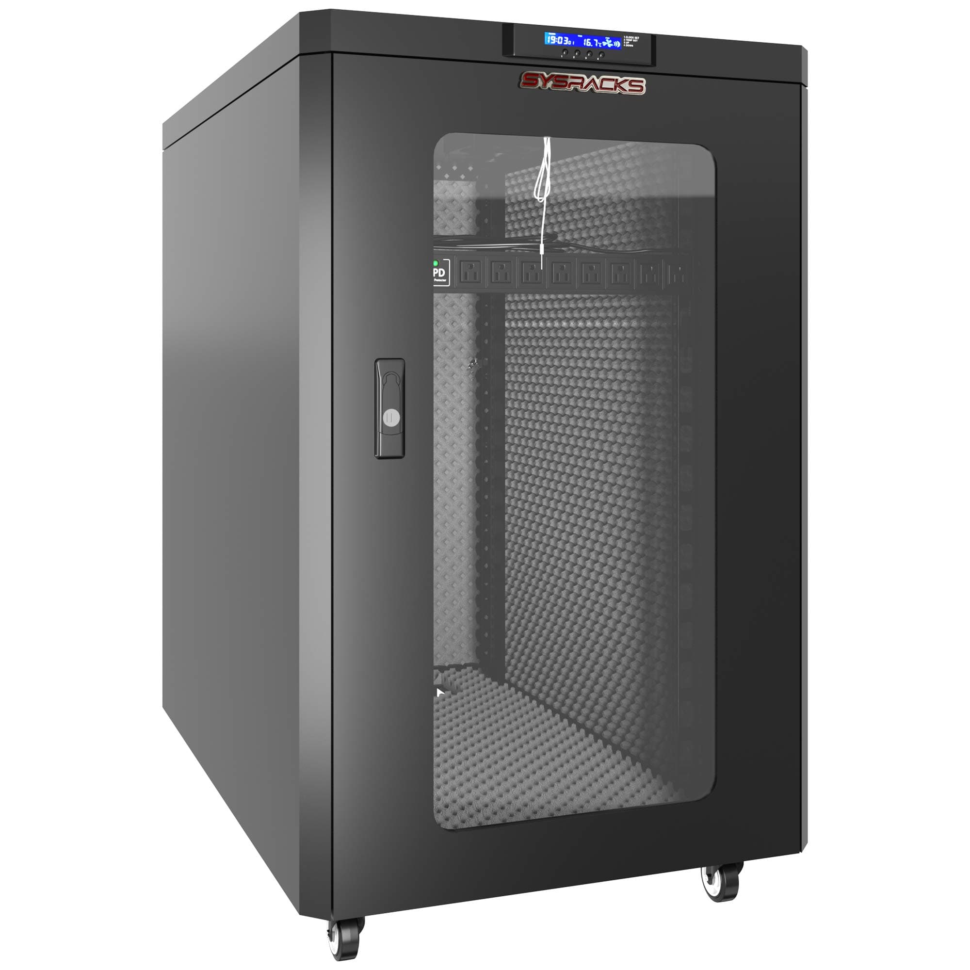 - Soundproof Server Rack Cabinet 15U – Quiet Acoustic 19” Network Enclosure with Dual Fans, Thermostat Control, Locking Glass Door, Floor Standing Rack