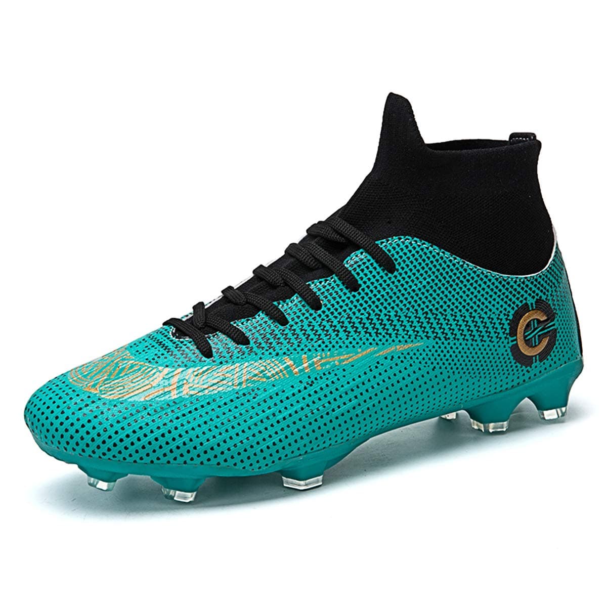 WRY Mens Football Boots Cleats Professional Spikes Soccer Shoes Competition/Training Boy's Sneakers Green