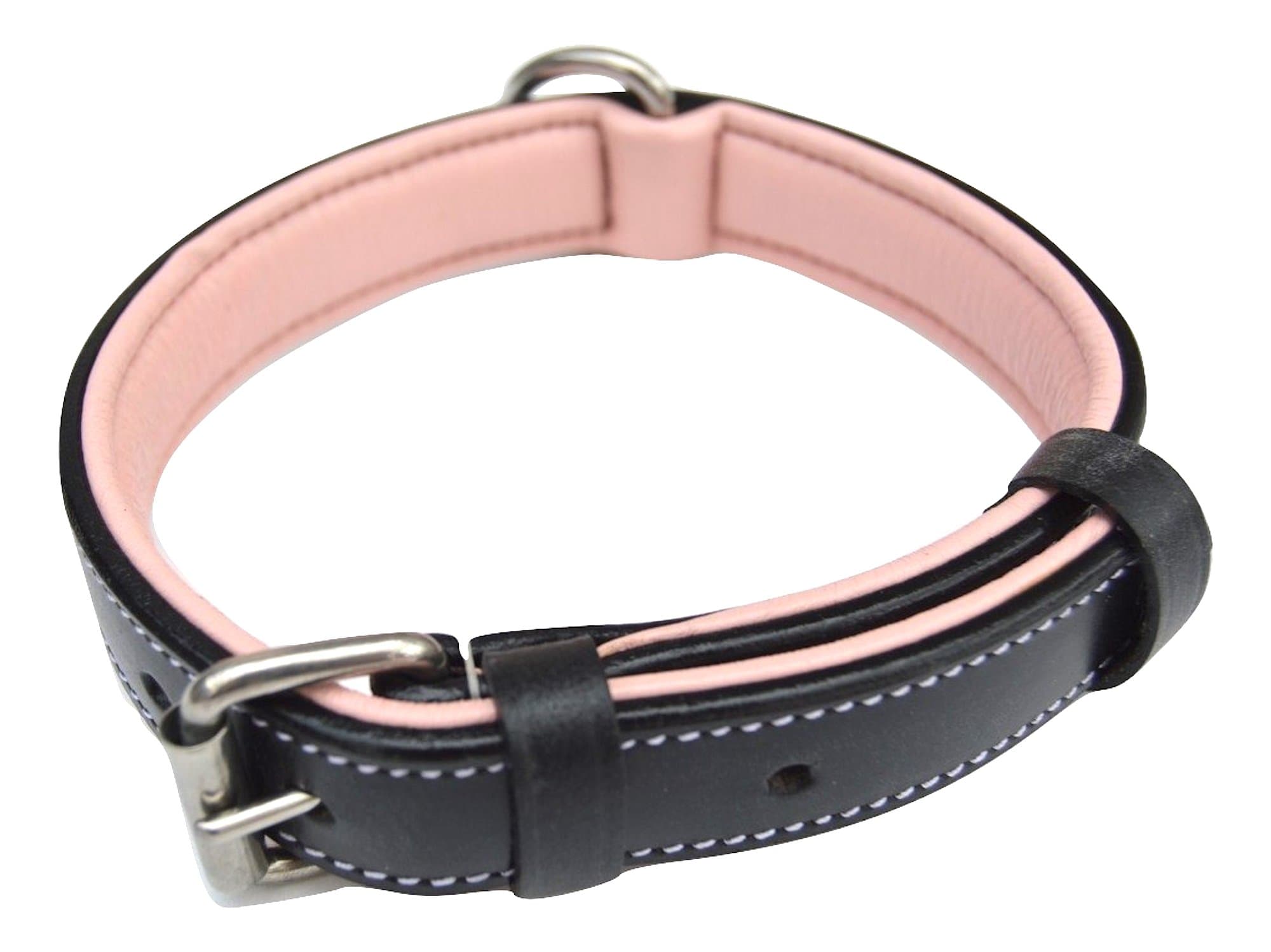 Small Leather Dog Collar, Padded for Comfort, Black and Light Pink - Great for Female Dogs