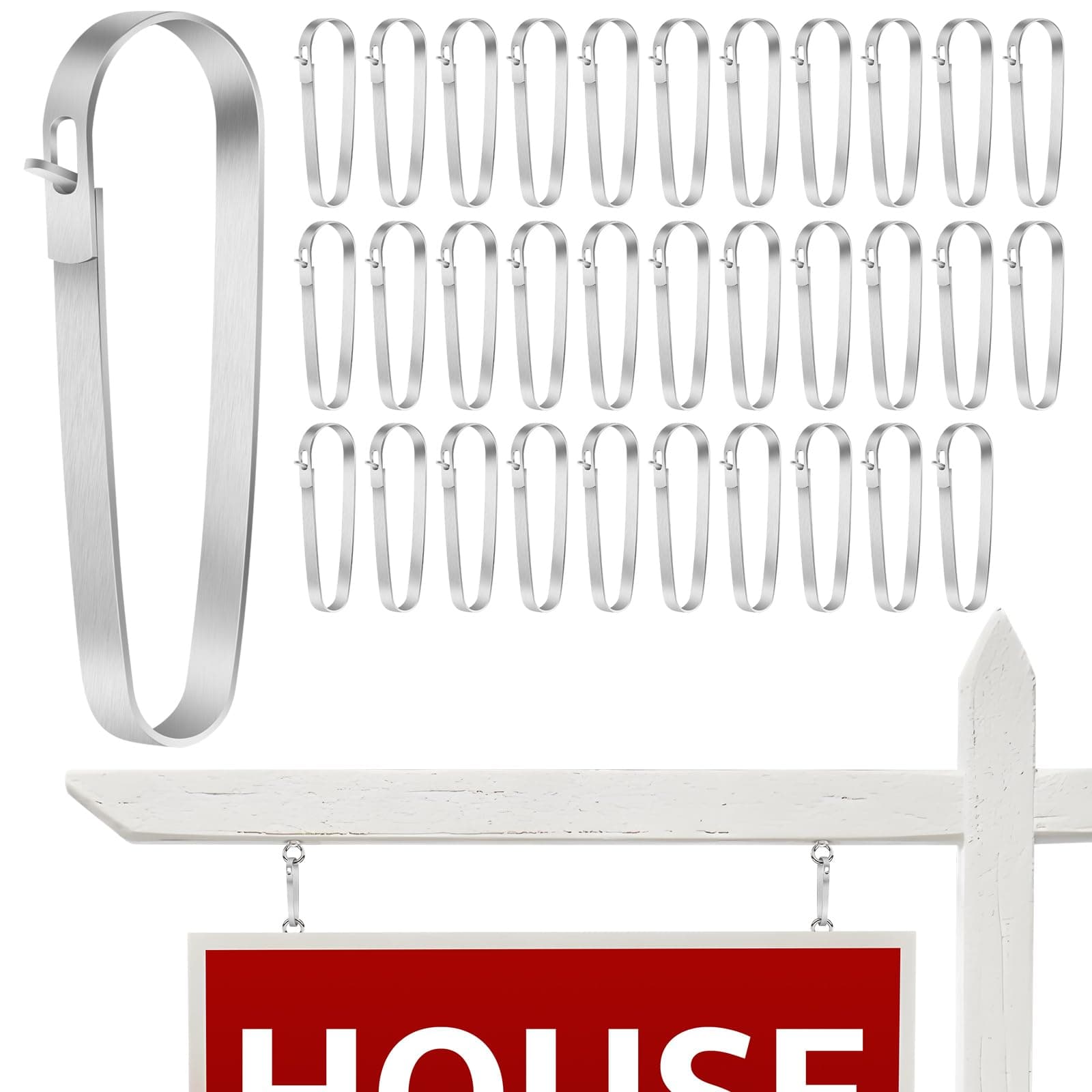 32 Packs Real Estate Sign Clips for Hanging Signs, Real Estate Sign Rider Clips, Metal Sign Clips to Hanging Sign Posts, Stainless Steel Fence Clips for Sale and Open House Signs