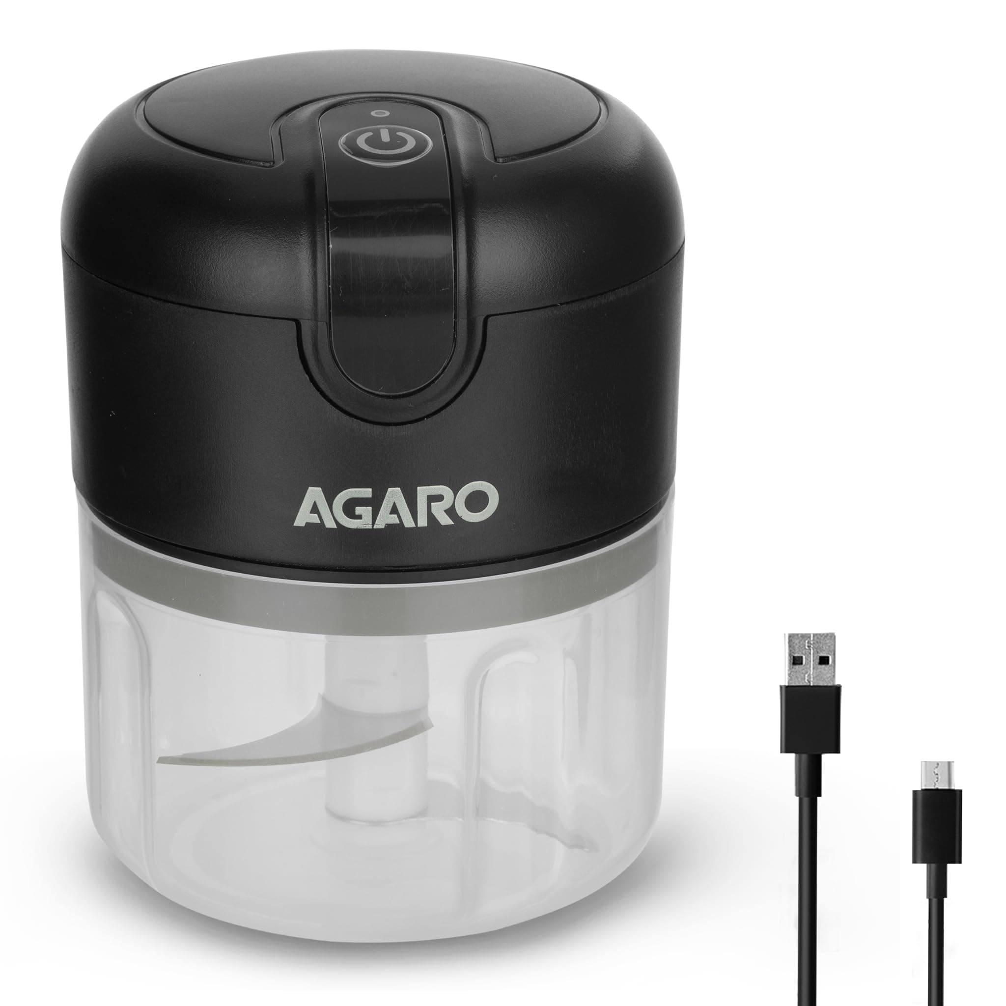 AGARO Elite Rechargeable Mini Electric Chopper, Food Grade Bowl, Stainless Steel Blades, Rechargeable, One Touch Operation, for Chopping Garlic, Ginger, Onion, Vegetable, Nuts, 250 Ml, Black