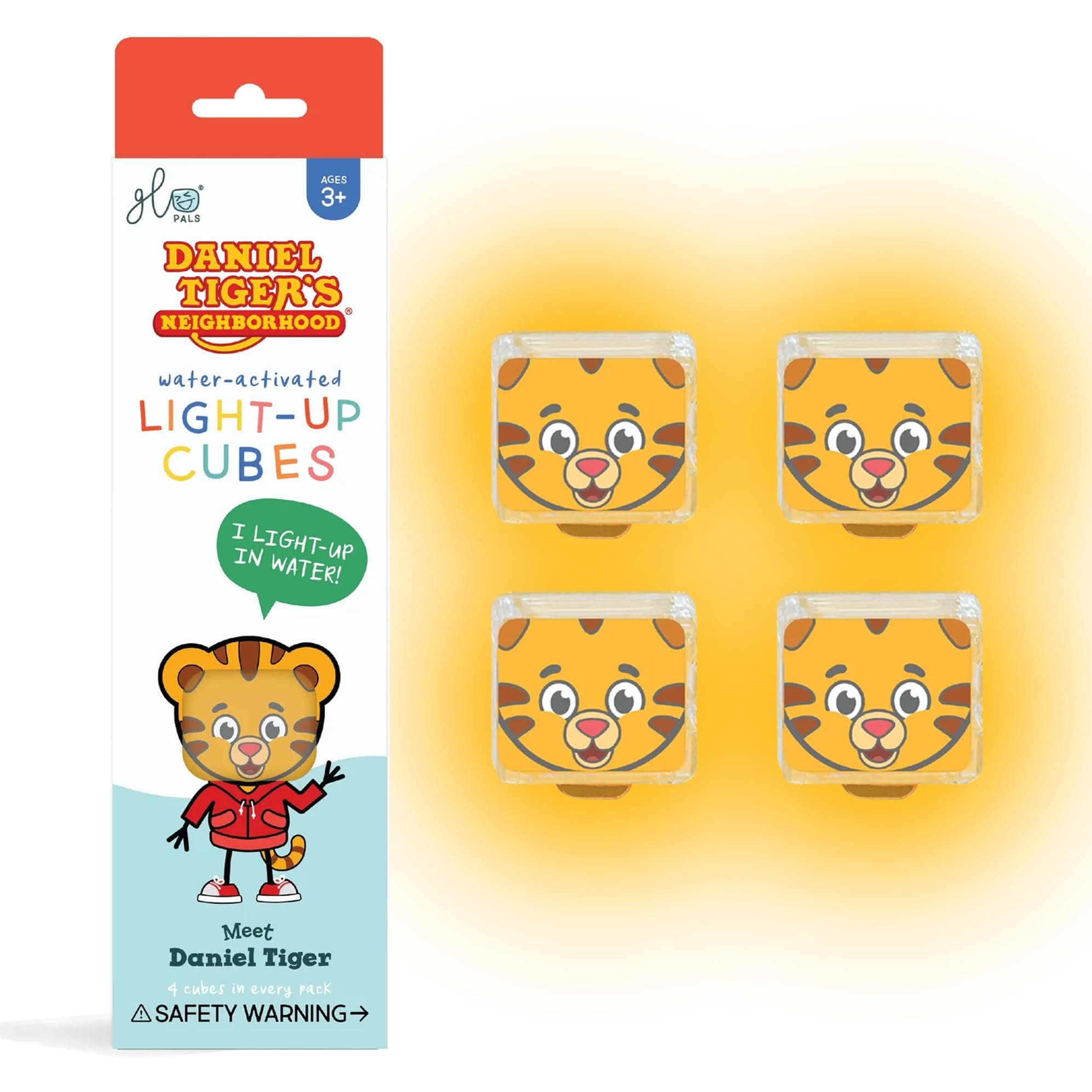 Glo Pals x Daniel Tiger's Neighborhood Water-Activated Bath Toy with 4 Reusable Light-Up Cubes for Sensory Play (Cubes Only)