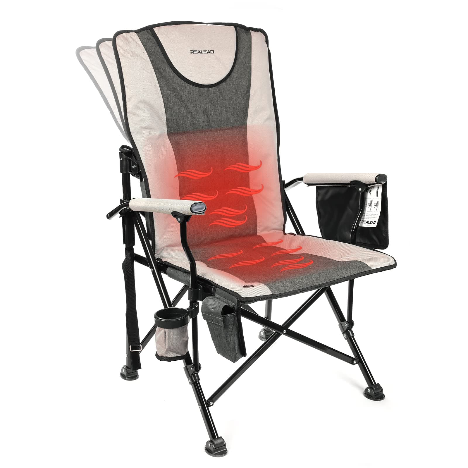 REALEAD Heated Camping Chair - Fully Padded Heated Chairs Outdoor Sports - Heavy Duty Heating Camp Chairs for Adults Supports 400 lbs - Perfect for Outside Sport Events, Concert, Battery NOT Included