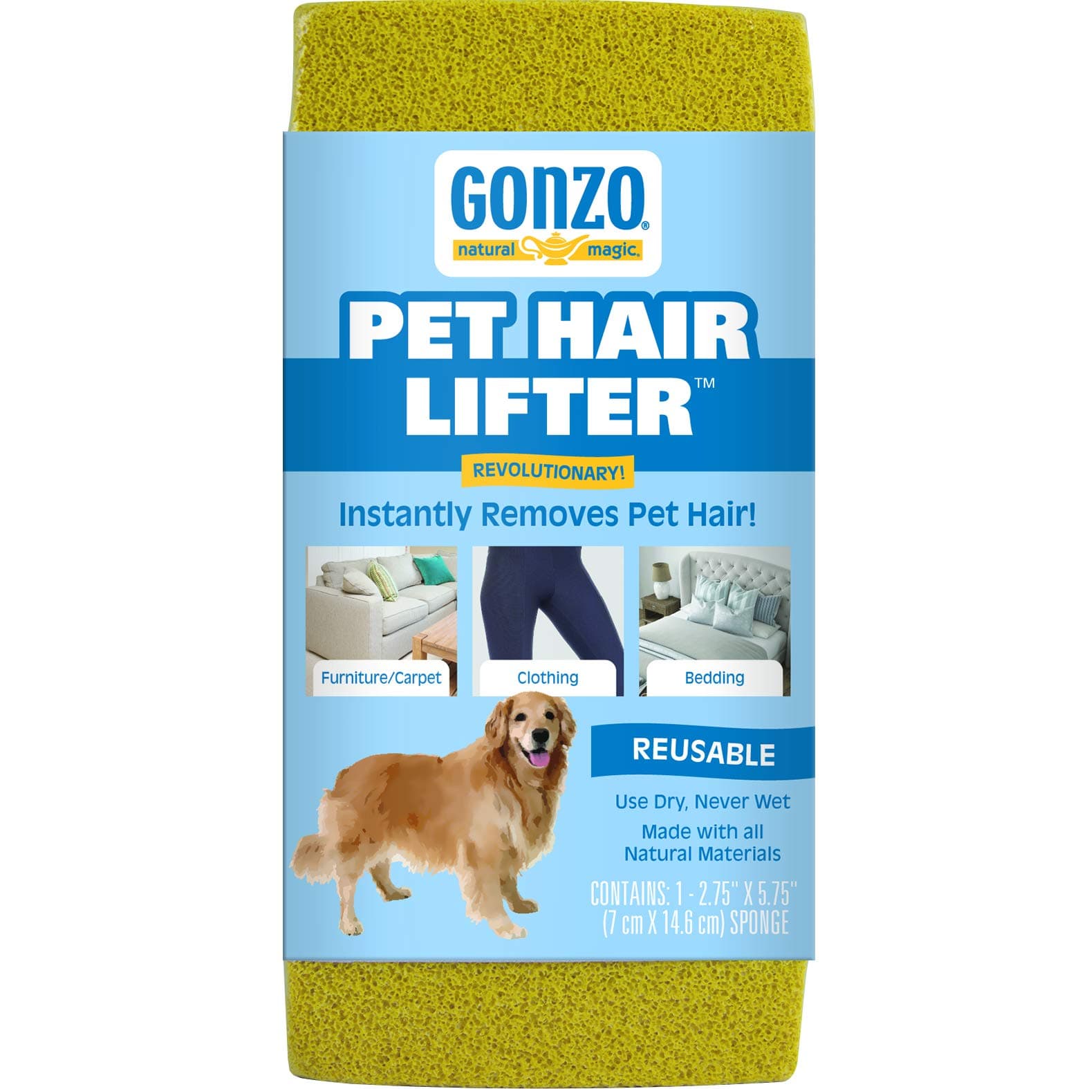 Gonzo Natural Magic Gonzo Pet Hair Lifter - Remove Dog, Cat and Other Pet Hair from Furniture, , Bedding and Clothing - 1 Sponge