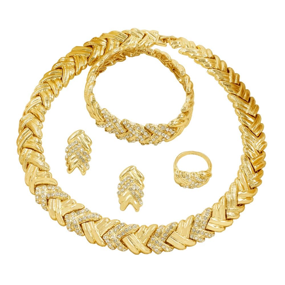 Fashion Crystal Jewelry Set 18 K Gold Plated Jewelry Weddings Dubai Gold Necklace Earrings Set