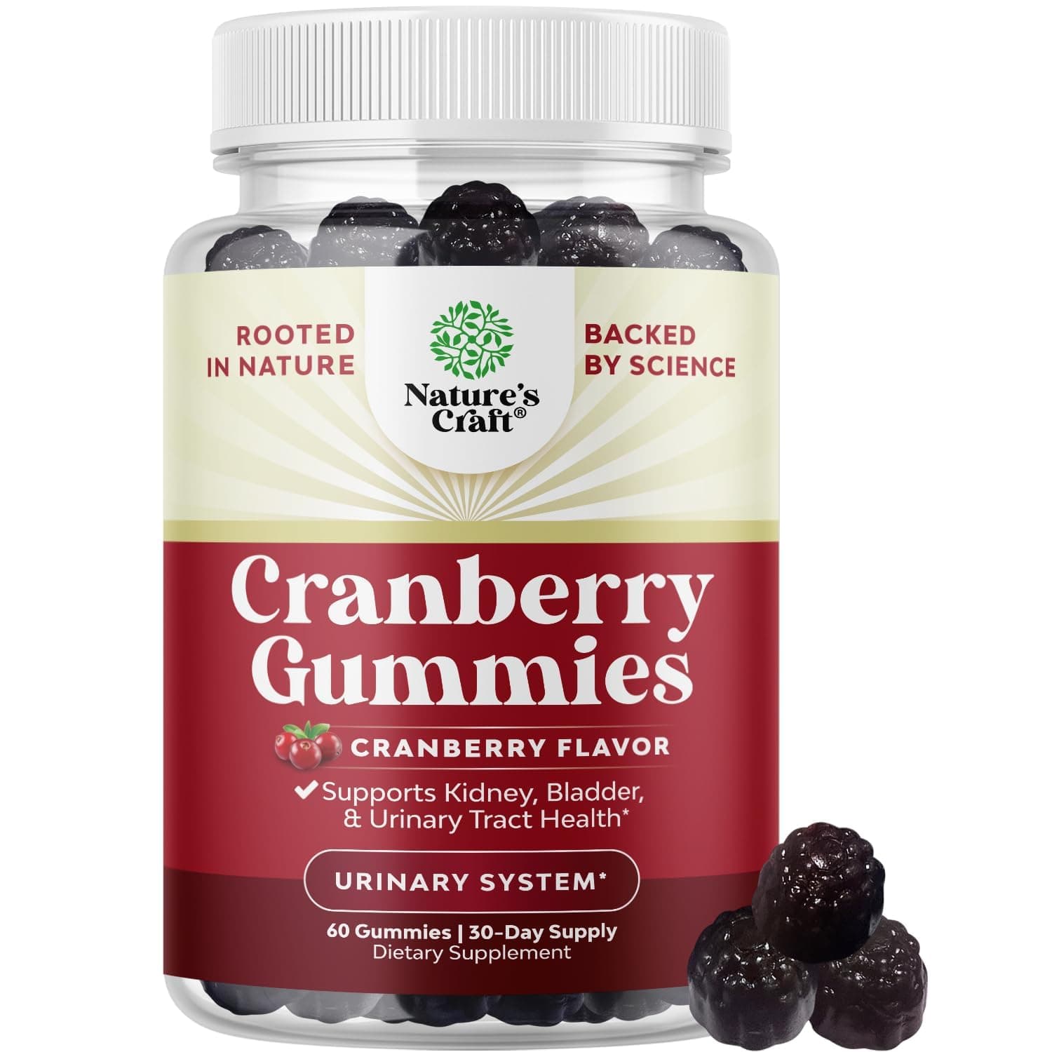 Natural Cranberry Gummies for Women and Men - Extra Strength Delicious Antioxidant Cranberry Chews 1000mg for Urinary Tract Health Kidney Support Bladder and Immunity - Vegan Gluten and Gelatin Free