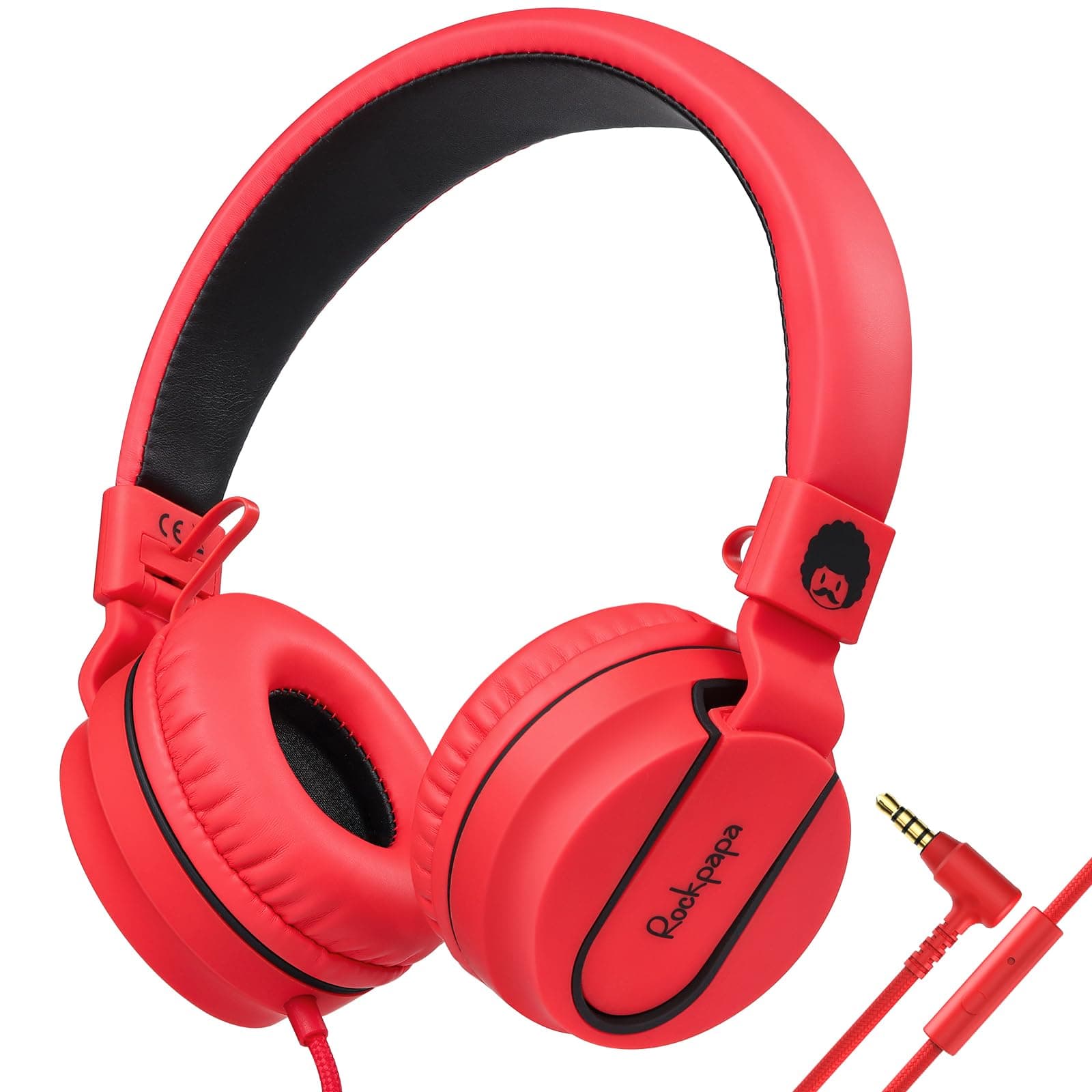Rockpapa Kids Headphones, 952 Childrens Headphones, Wired Head phones with Microphone, Foldable, Stereo Sound, 3.5mm Jack On-Ear Headphone for School/Travel/Phone/Kindle/PC/MP3 (Red)
