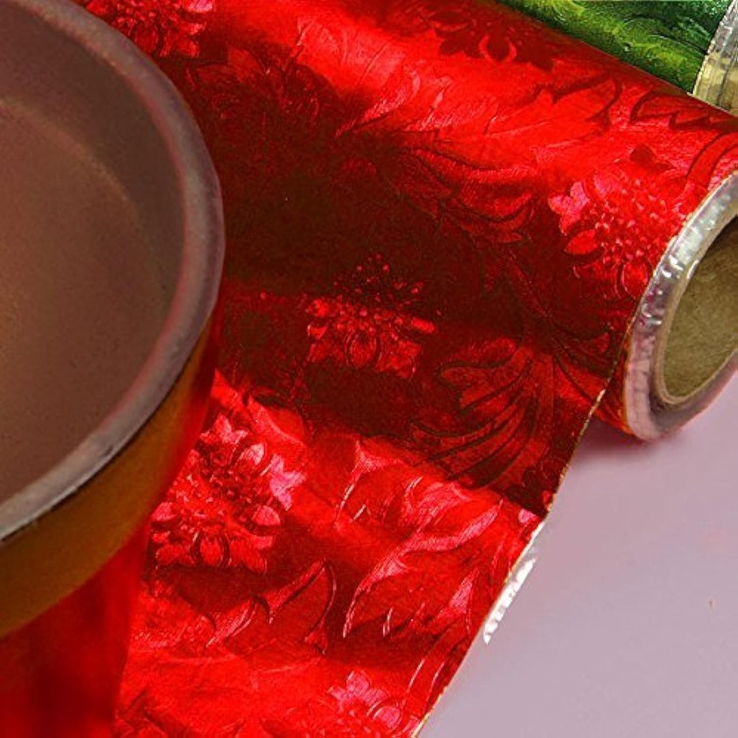 Premium Floral Foil Wrapping Paper - 20 Inches By 10 Yards (Cardinal Red)