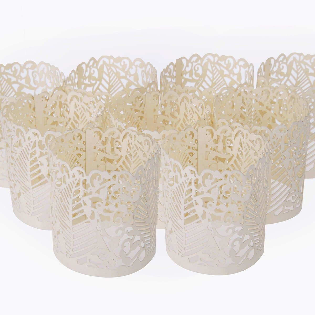 Sinhanker Flameless Tea Light Holder, 48 PCS Laser Cut Decorative Wraps For LED Battery Operated Tealight Candles(not included) (Beige)