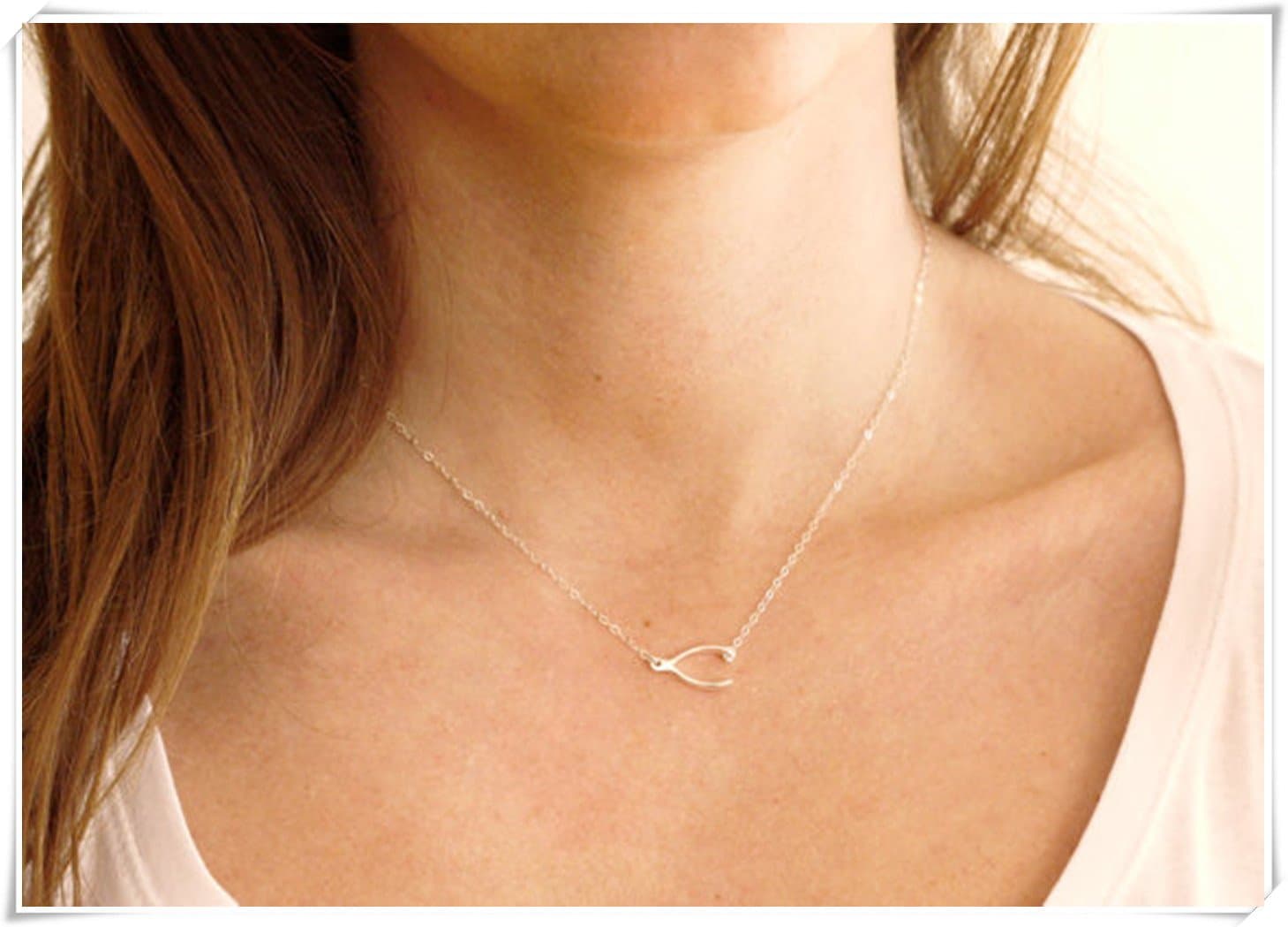 Silver Wishbone Necklace, Sideways Wishbone Necklace, Sterling Silver Necklace