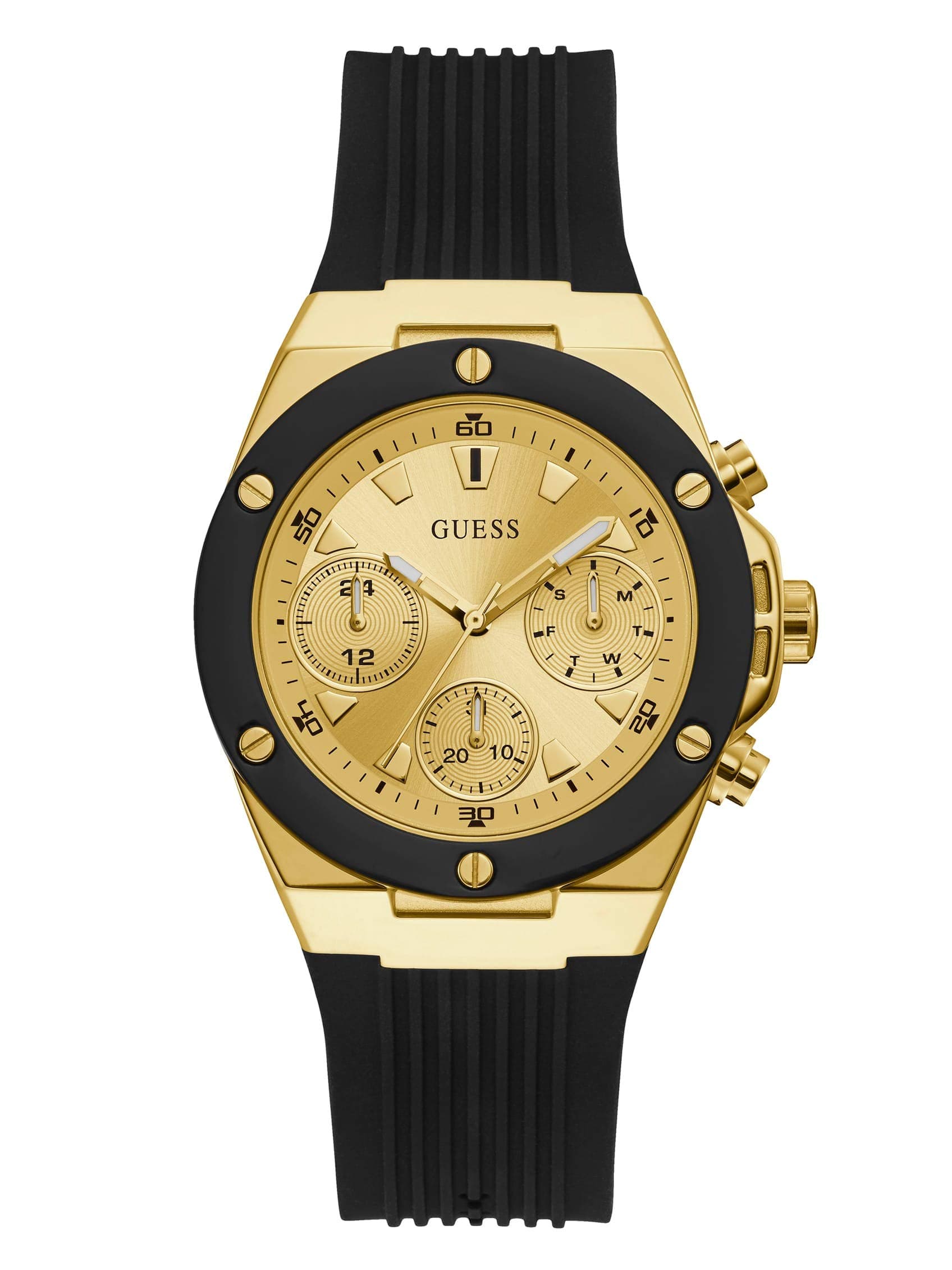 Gold-Tone + Black Silicone Multifunction Watch, Black/Gold-Tone