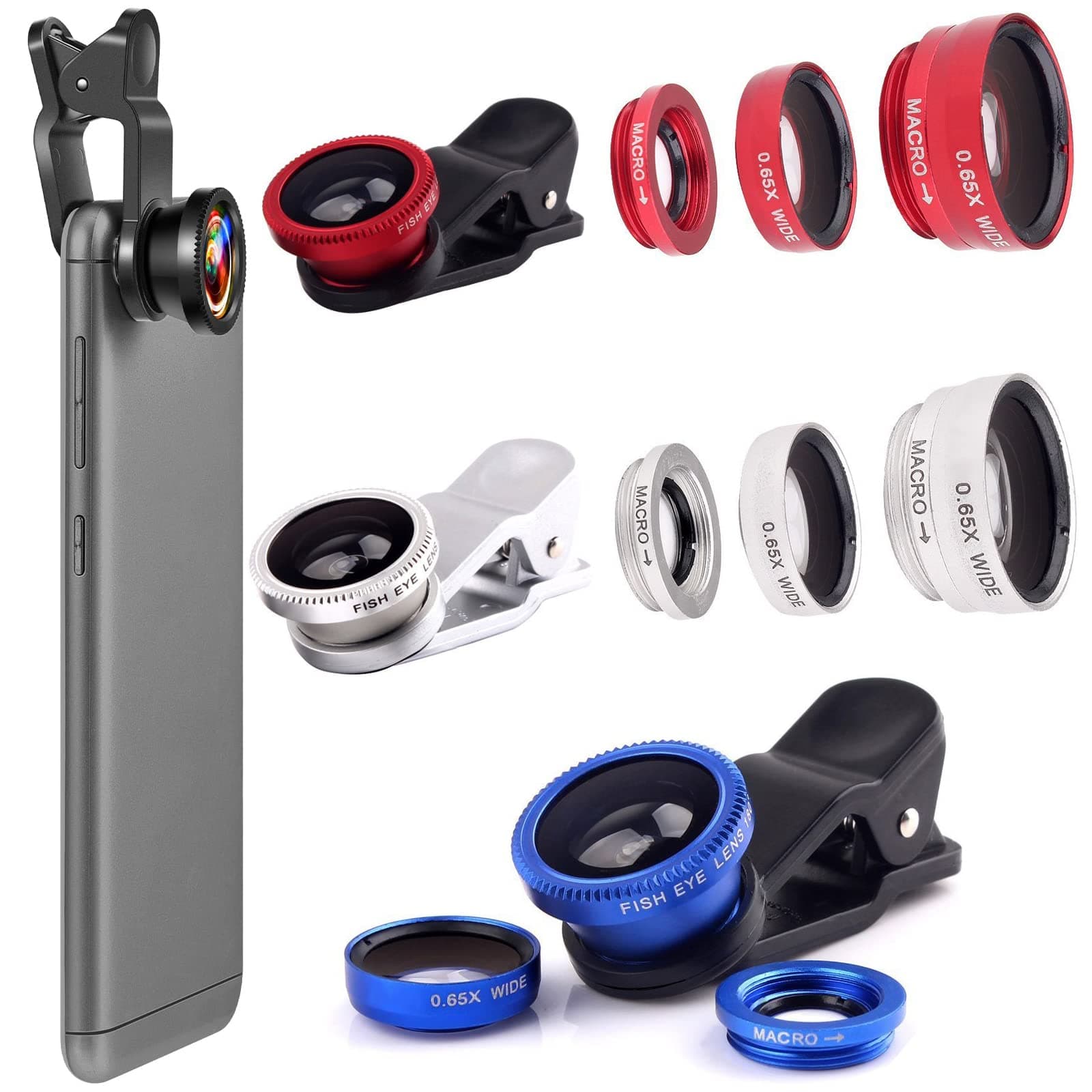 [3Pack]Phone Camera Lens Clip,Universal 3 in 1 Camera Lens Kit With Fish Eye Lens +Macro Lens + Wide Angle Lens