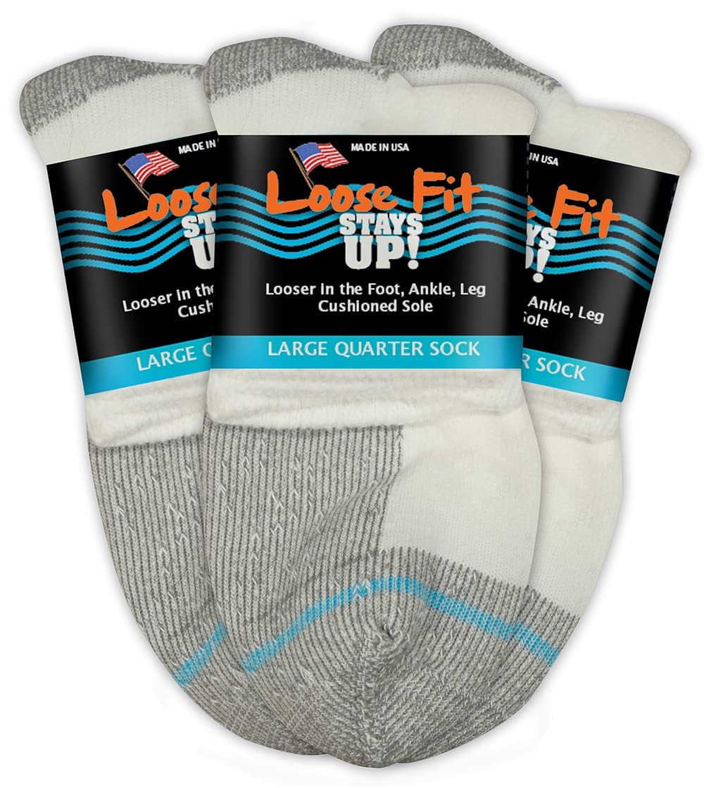 Loose Fit Stays Up Men's and Women's Casual Lower Cut Socks (Pack of 3) Made in USA, Cushioned Sole