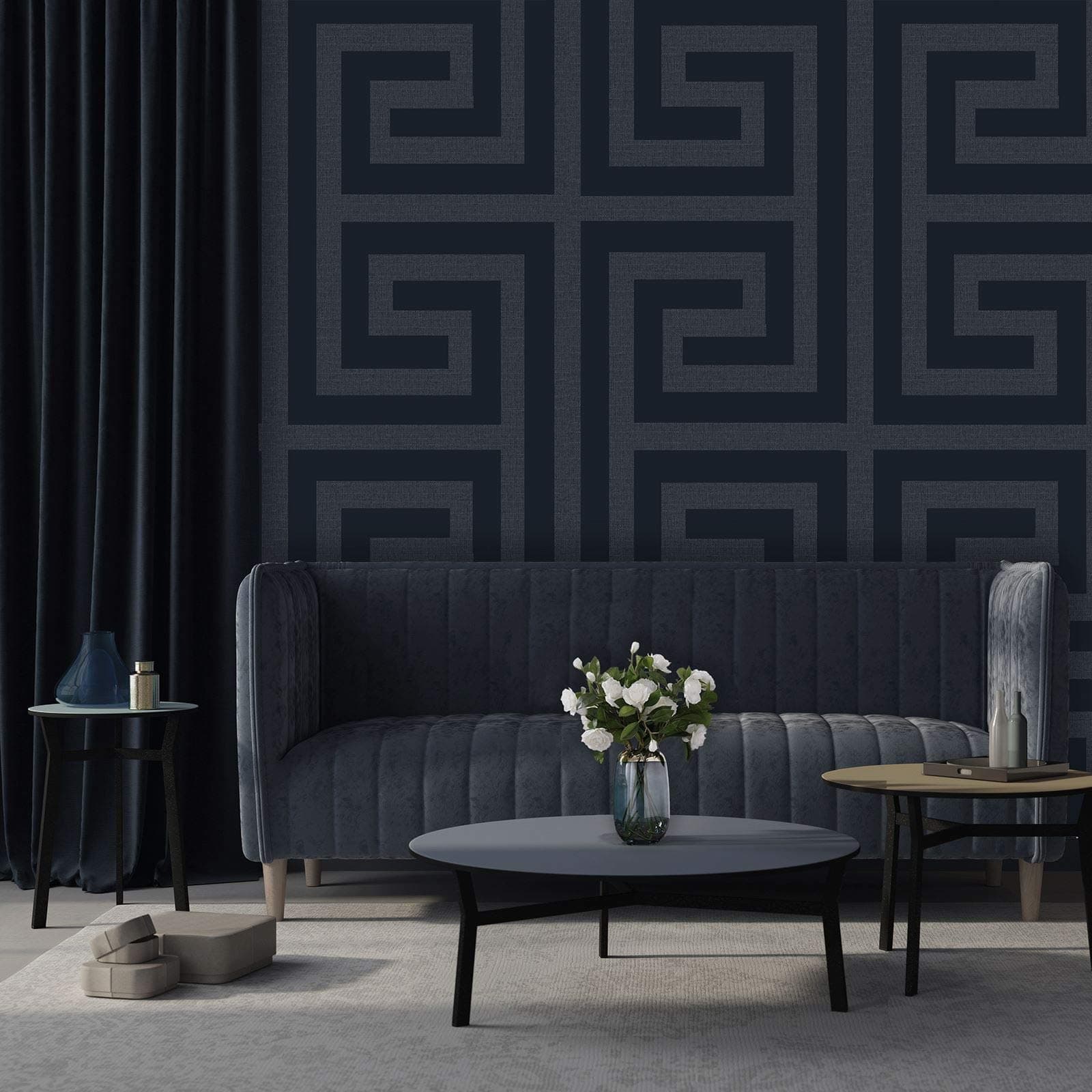 Giorgio Greek Key Wallpaper Navy Belgravia 8110