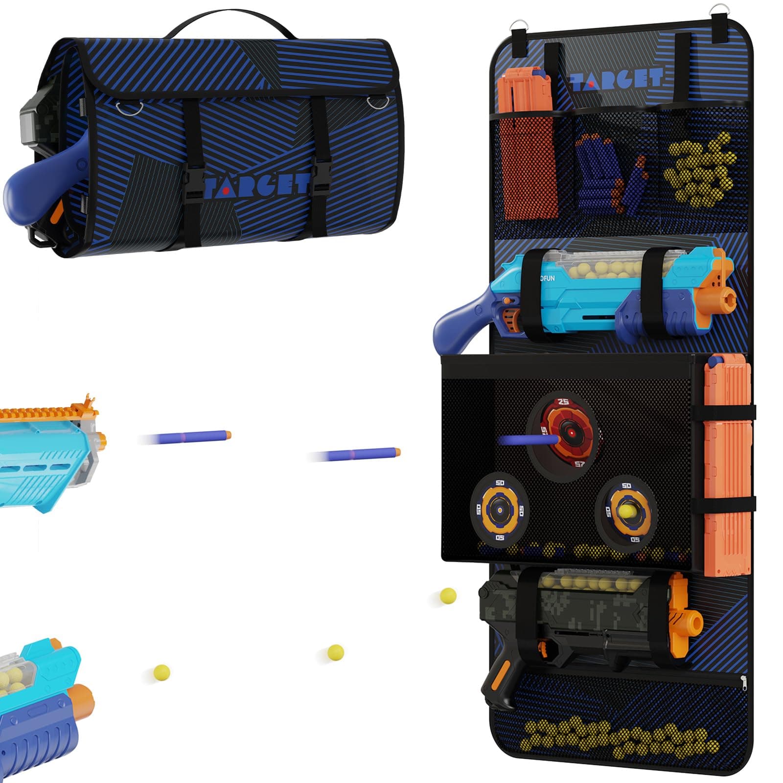 Target Multi-Function Toy Gun Storage and Practice Target, Wall or Door Organizer for Blaster Gun and Darts