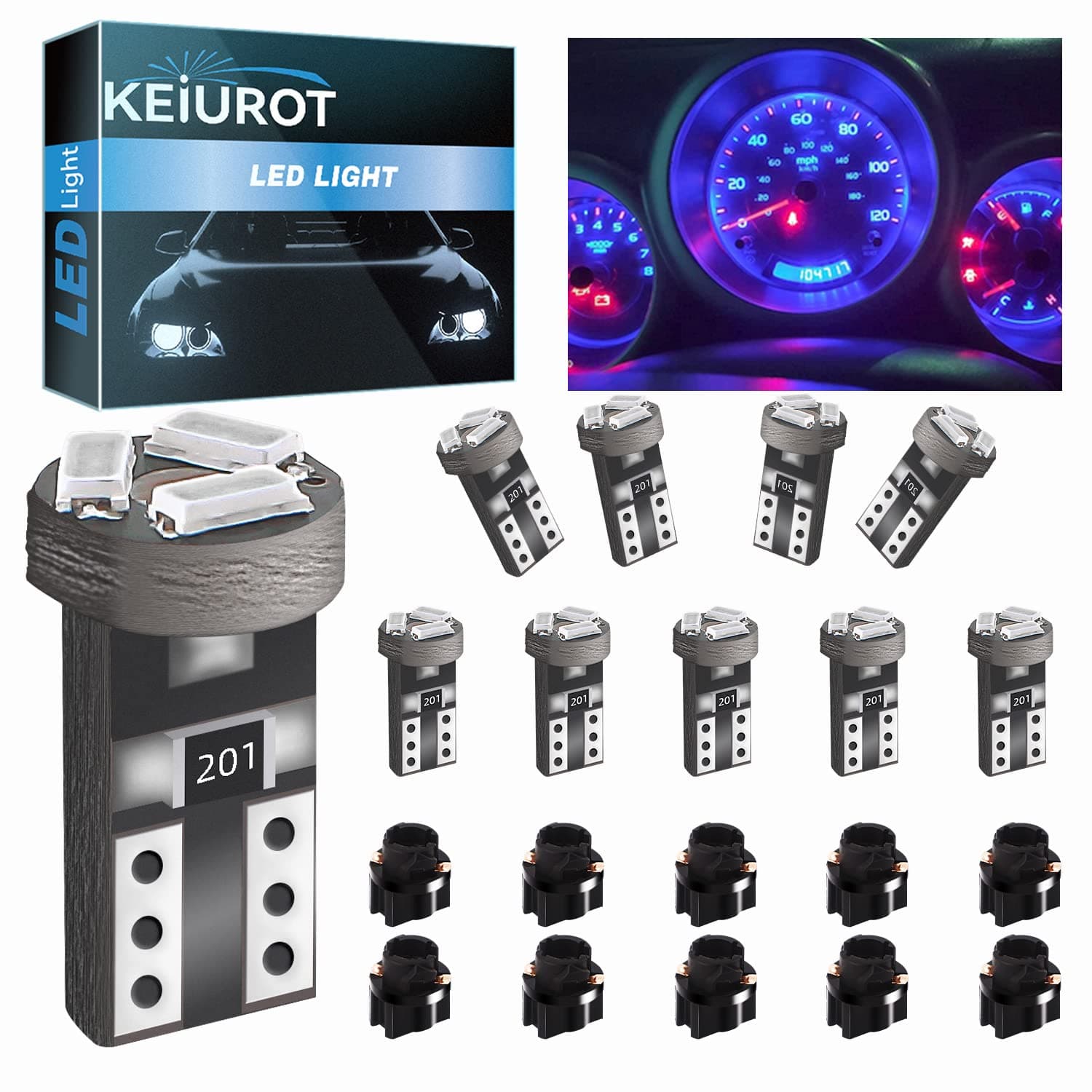 Keiurot T5 74 Led Bulb W3W 37 702721 Led Wedge LED T5 Twist Socket for Car Interior Speedometer Dashboard Instrument Gauge Cluster Indicator Light Panel Dash Lamp 12V Blue,10Pack