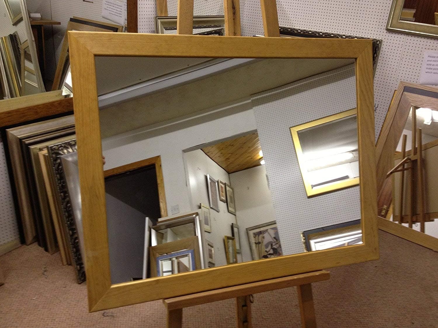 NEW LARGE FLAT MODERN SOLID PINE LIGHT OAK STAINED WALL OVERMANTLE MIRRORS - VARIOUS MANY BEVEL FLAT GLASS (34" x 24"(86cm x 61cm), Plain Mirror Glass)