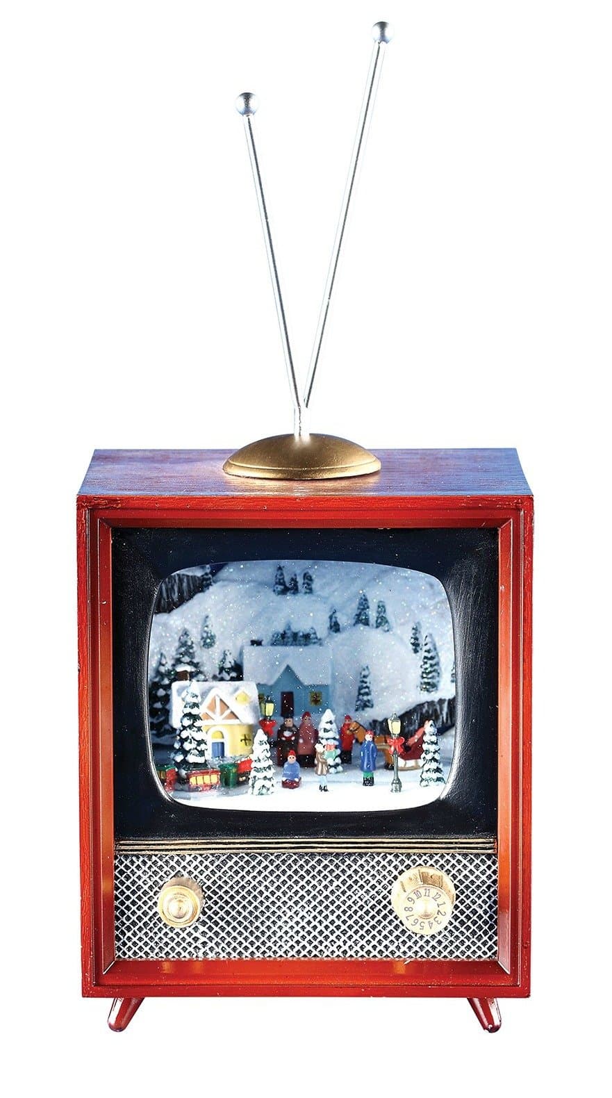 Christmas by Roman Inc., Amusements Collection, 5.75" H Musical LED TV Village,Lantern, Snow Globe, Holiday Home Décor, Santa, Cardinal, Nutcracker, Snowman, Reindeer (5x4x4)