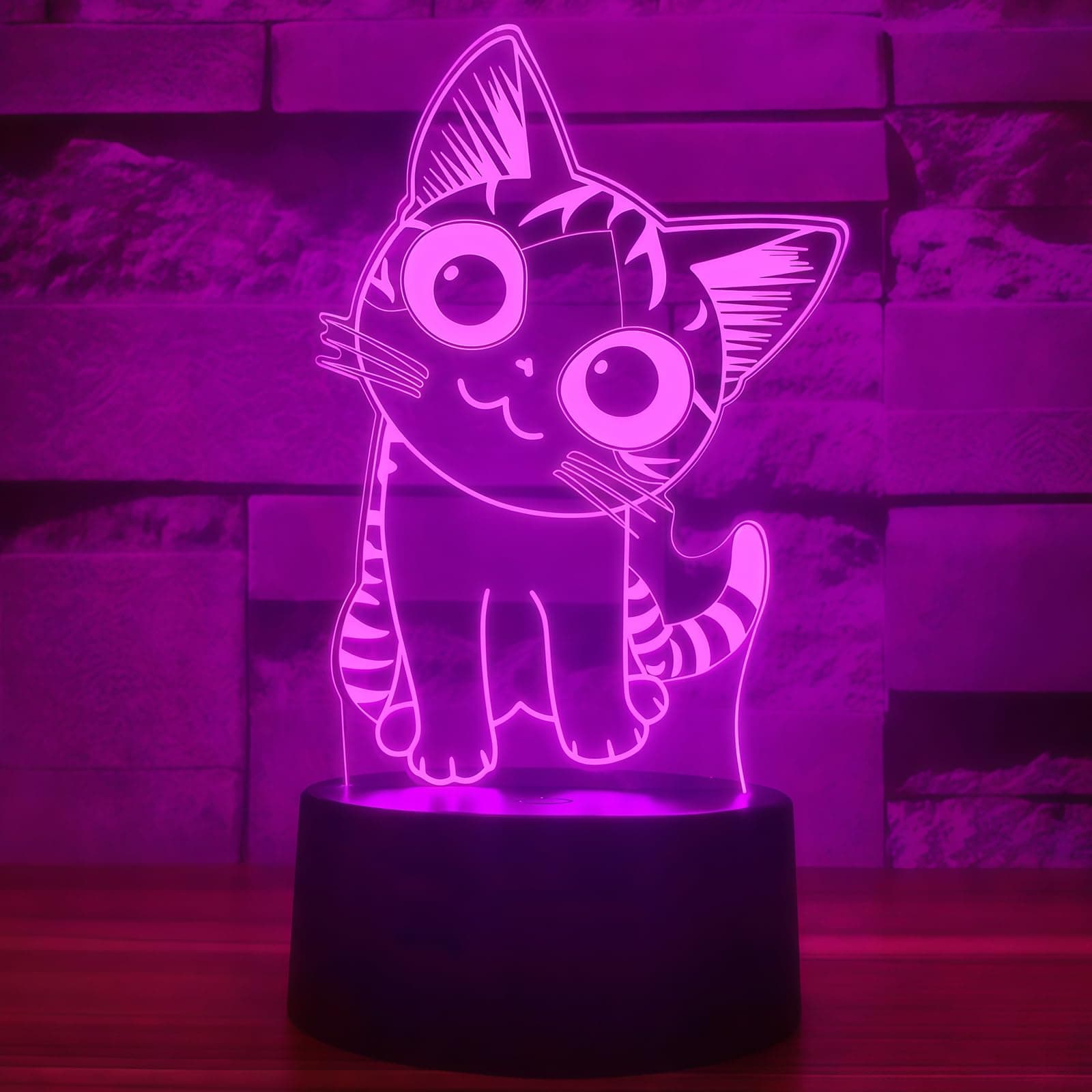 i-CHONY Cat Gift Night Light for Kids,Auto 7 Colors Changing Anime Table Lamp,3D Illusion Bedside Lamp,Cute Cat Gifts for Women Teens Boys Girls Birthday Xmas Gifts