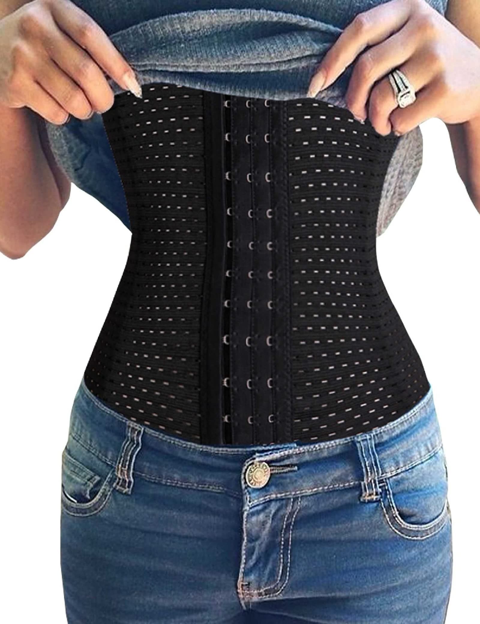 Women's Waist Trainer Corset for Everyday Wear Steel Boned Tummy Control Body Shaper with Adjustable Hooks