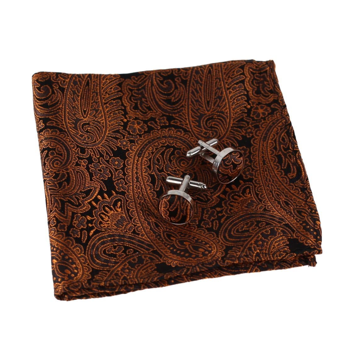 Handkerchief For Men Orange Pure Silk Pattern Hankies Cuff-Links Set EEF1B02A Epoint Orange,Black