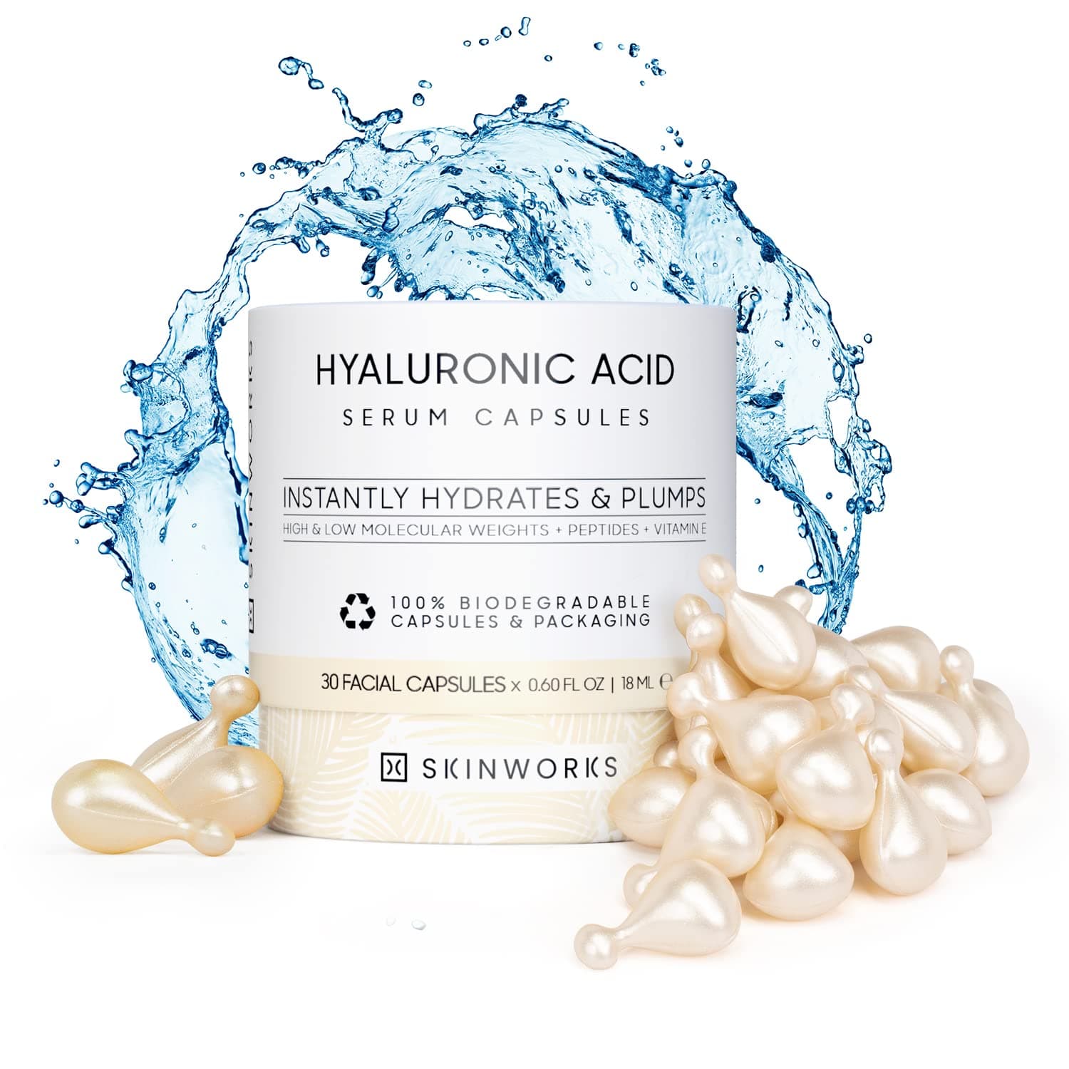 Hyaluronic Acid Serum for Face, Anti Aging Serum for Fine Lines & Wrinkles, Hydrating Glow Serum, Face Moisturizer Plump & Repair Dry Skin, Unscented, 30 Capsules