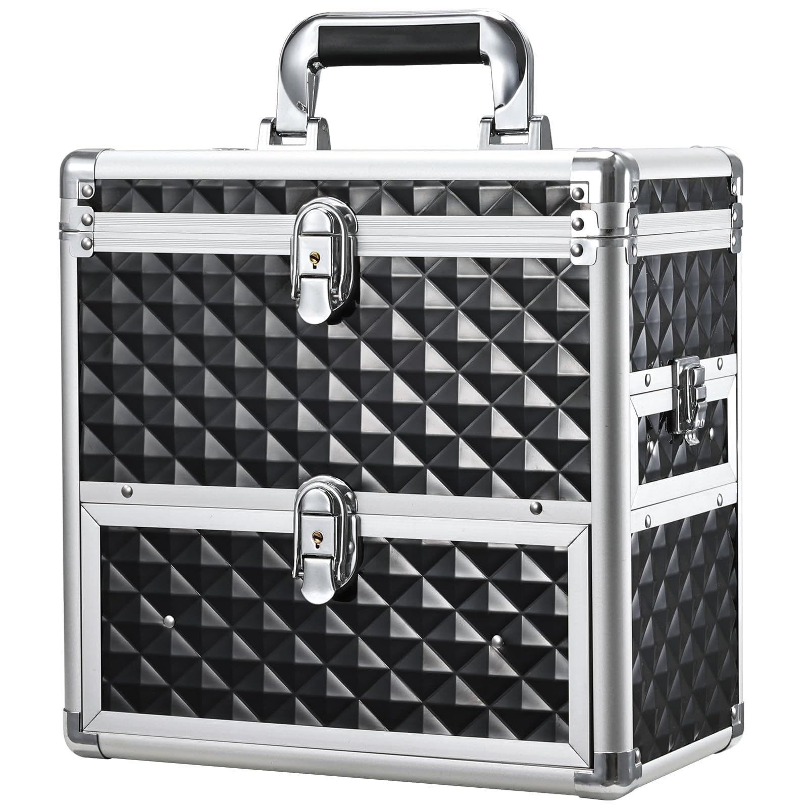 Frenessa Nail Polish Makeup Train Case with Drawer and Dividers Manicure Organizer Accessory Storage Makeup Box With Mirror Lockable Keys Nail Kit Organizer Cosmetic Case Jewelry Box - Black