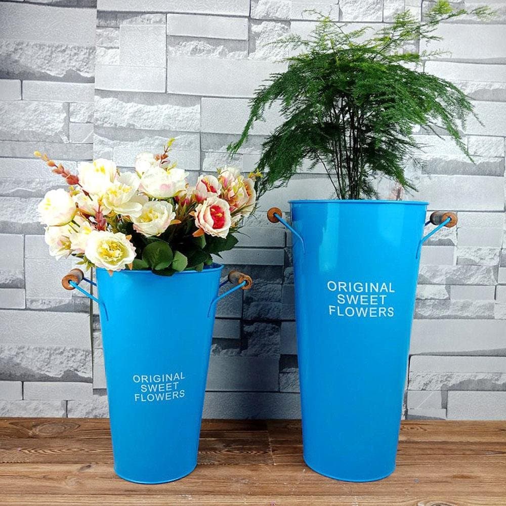 Enolla Tin pots floor flower barrels flower buckets indoor living room decoration dried flowers barrel, Navy blue, medium