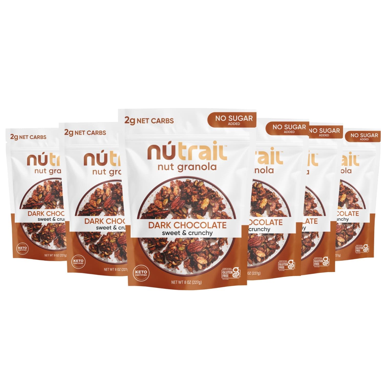 Nut Granola, Dark Chocolate, No Sugar Added, Gluten Free, Grain Free, Keto, Low Carb, Healthy Breakfast Cereal 8 oz. 6 Count