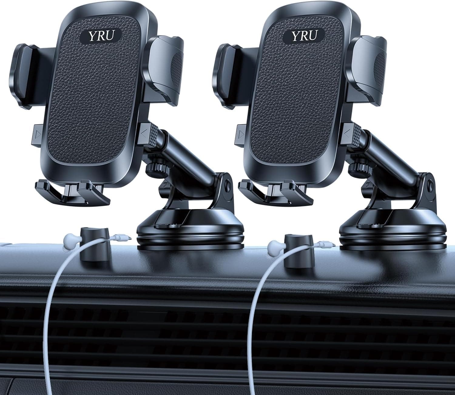 YRUYRU【2pcs Universal Car Phone Holder Mount【 360° Rotatable Base & Strong Suction】 Cell Phone Holder for Car Dashboard Windshield Phone Holder Dash Stand for 14 13 12 Samsung Truck, Black