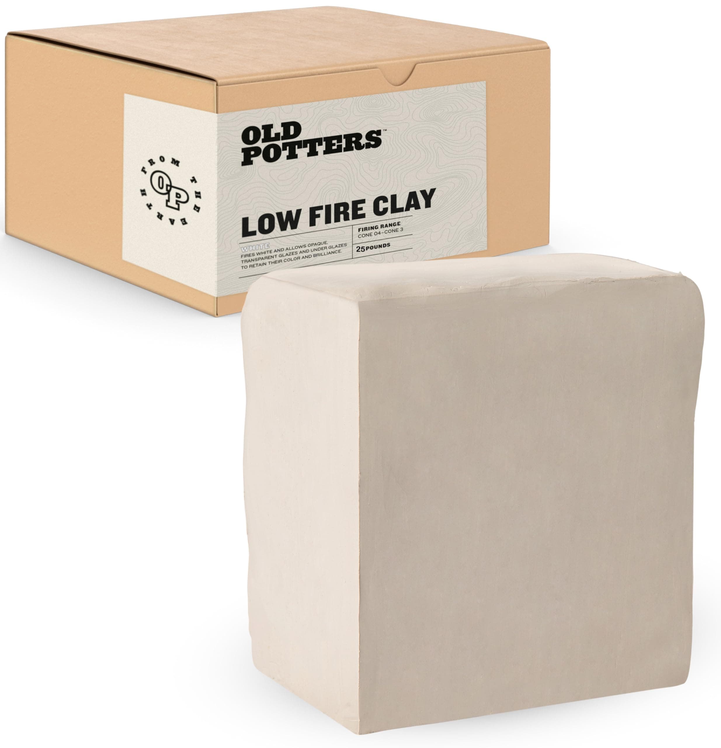 Old Potters Low Fire Pottery Clay White, 25 lbs (Cones 06-04) Made in USA Modeling Clay for Wheel Throwing and Hand Building, Pottery Clay for Sculpting, Beginners, and Advanced