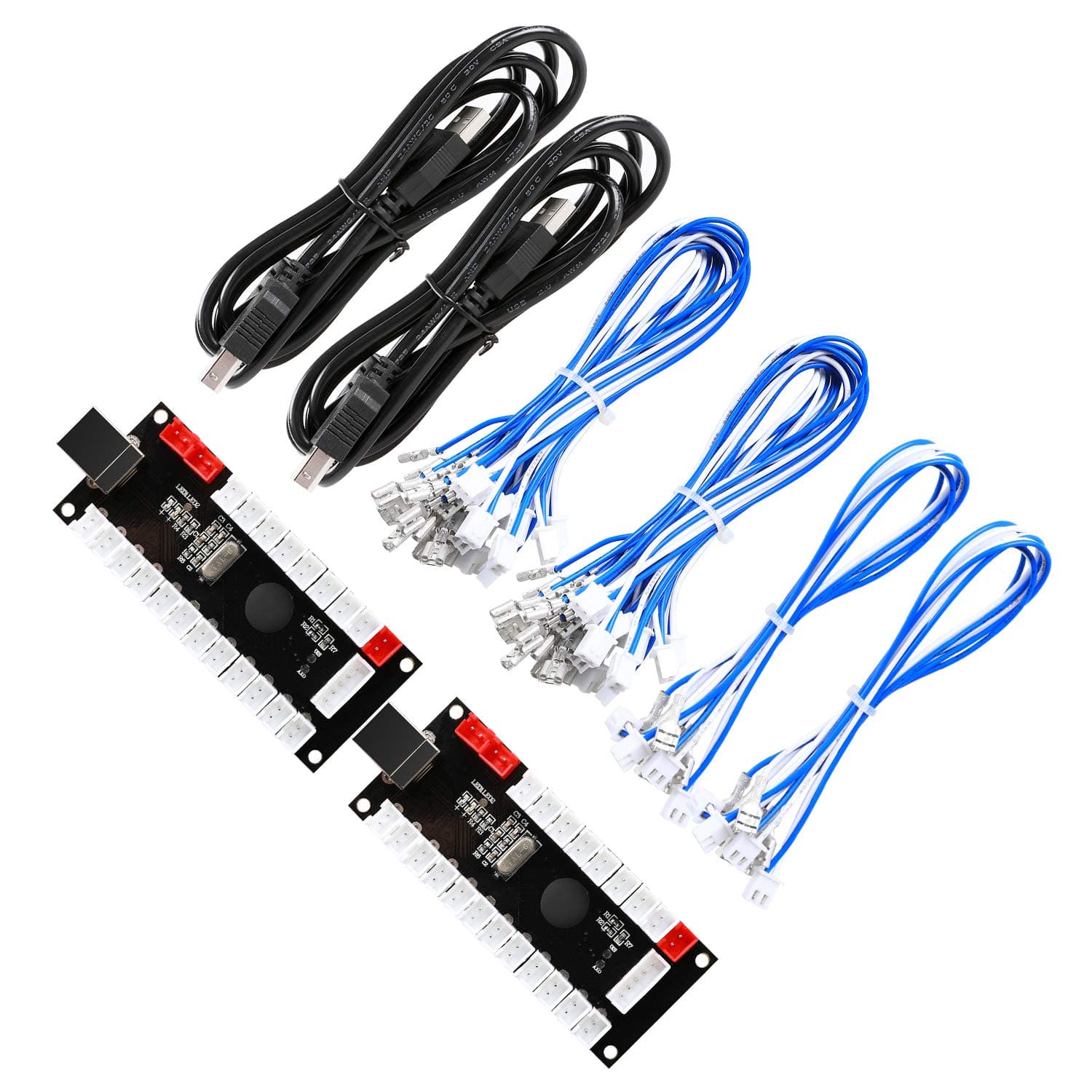 2-Player Zero Delay USB Encoder PC to HAPP Joysticks/HAPP Arcade Buttons for PC, MAME, Raspberry Pi, Arcade1Up - Three 5V Power Output for led Joysticks/LED Daisy Chain/LED Arcade Buttons